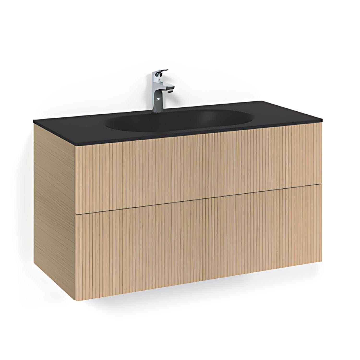 Macro Design CROWN Line Servantskap 2-skuff - med Glasservant Eik / 100cm / Glass Edge svart Macro Design Møbelpakke bad BUN-FSK100ELSG