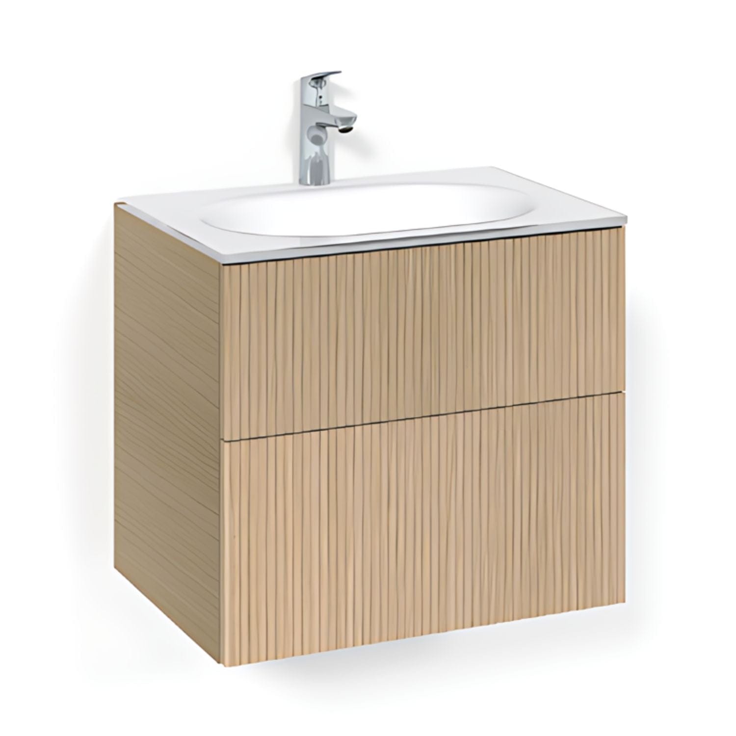 Macro Design CROWN Line Servantskap 2-skuff - med Glasservant Eik / 60cm / Glass Edge hvit Macro Design Møbelpakke bad BUN-FSK60ELVG