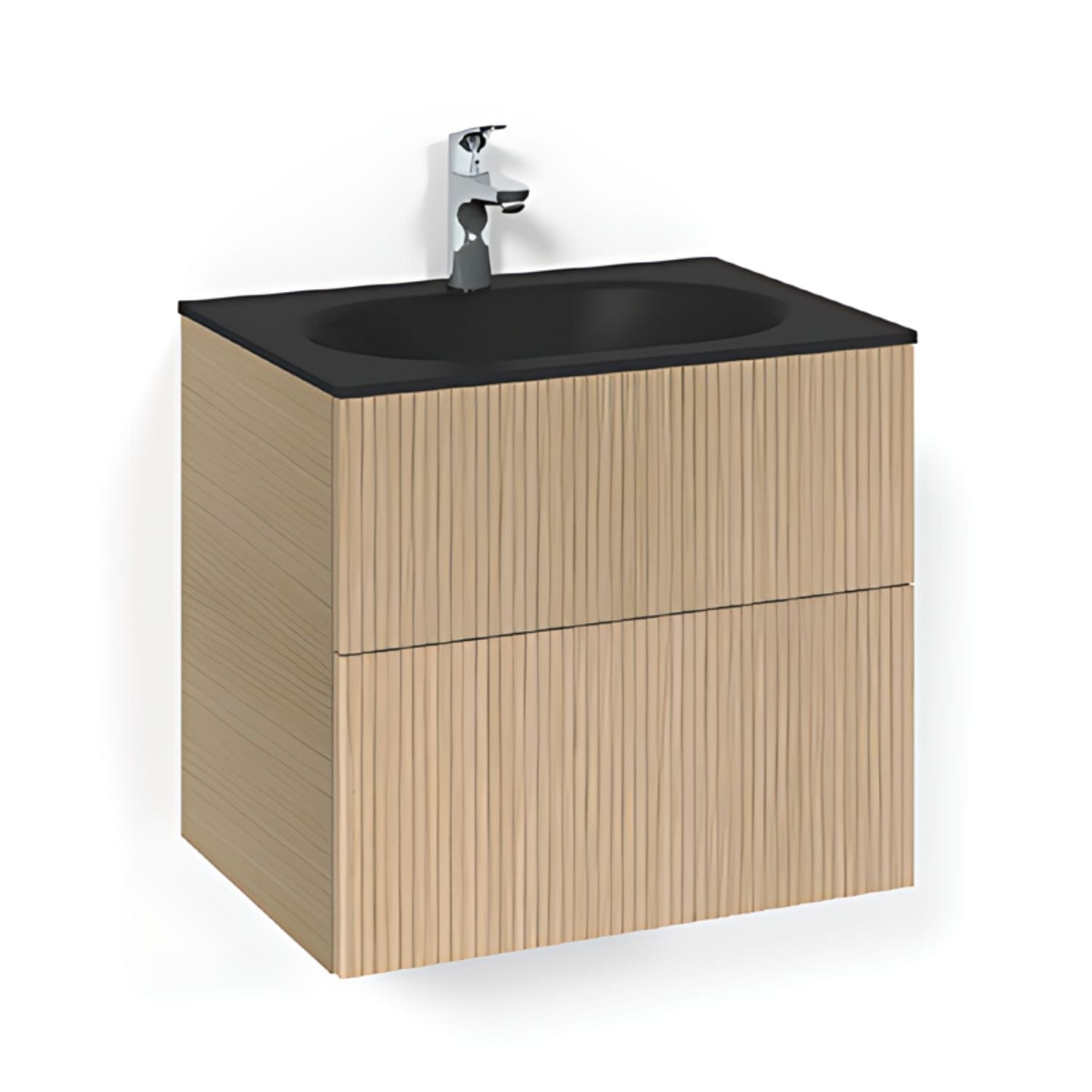 Macro Design CROWN Line Servantskap 2-skuff - med Glasservant Eik / 60cm / Glass Edge svart Macro Design Møbelpakke bad BUN-FSK60ELSG