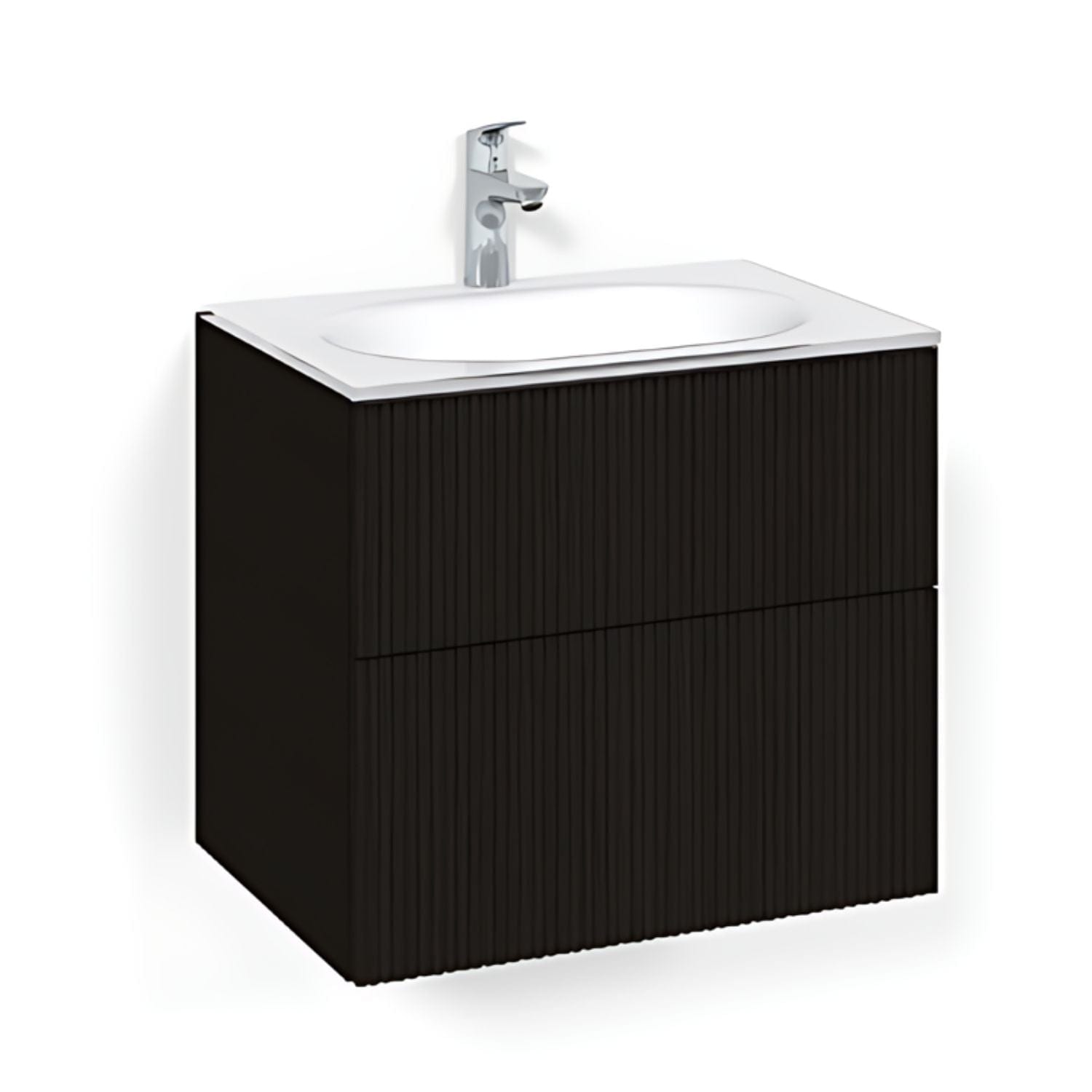 Macro Design CROWN Line Servantskap 2-skuff - med Glasservant Svart eik / 60cm / Glass Edge hvit Macro Design Møbelpakke bad BUN-FSK60SLVG