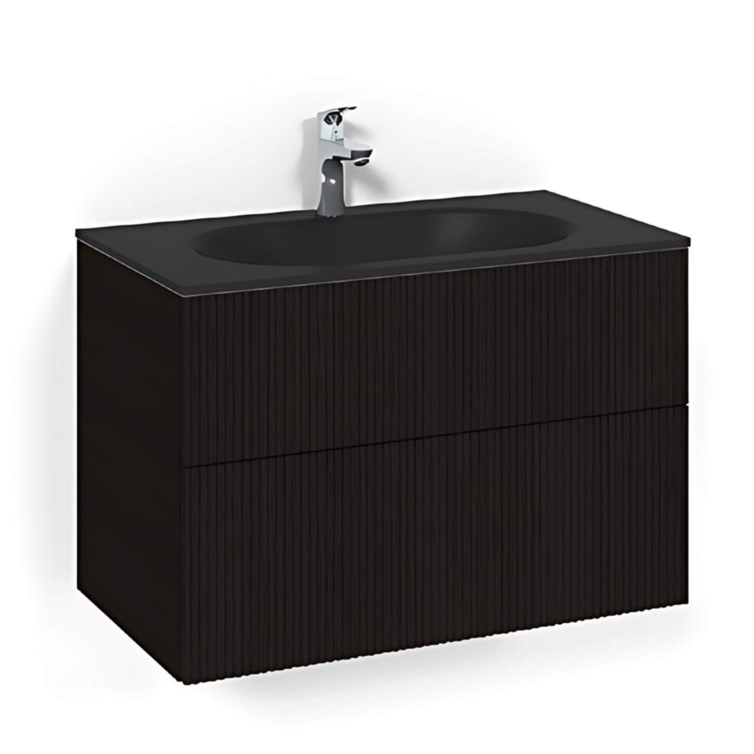 Macro Design CROWN Line Servantskap 2-skuff - med Glasservant Svart eik / 80cm / Glass Edge svart Macro Design Møbelpakke bad BUN-FSK80SLSG