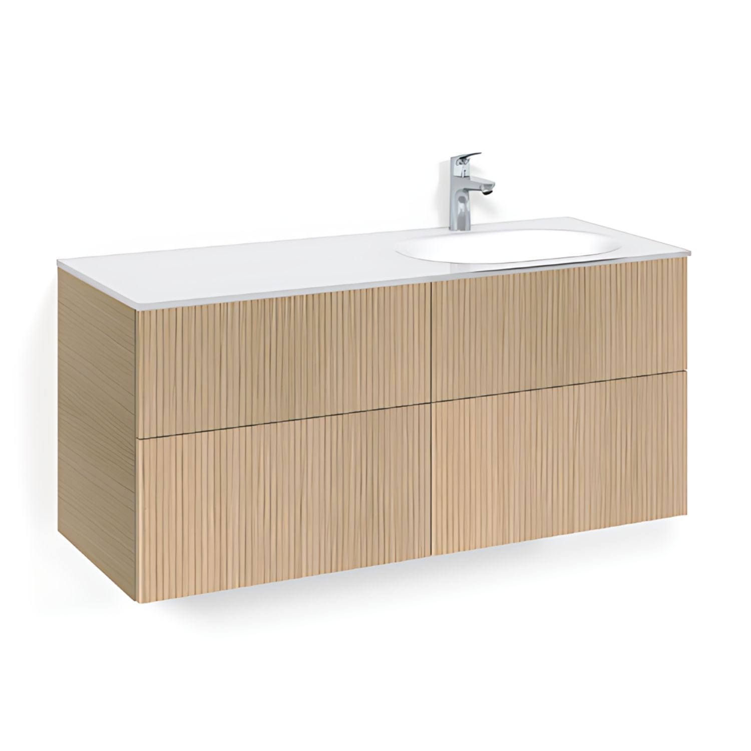 Macro Design CROWN Line Servantskap 4-skuff - med Høyre Glasservant 120cm Eik / Line / Glass Edge hvit Macro Design Møbelpakke bad BUN-FSK120ELVGHH