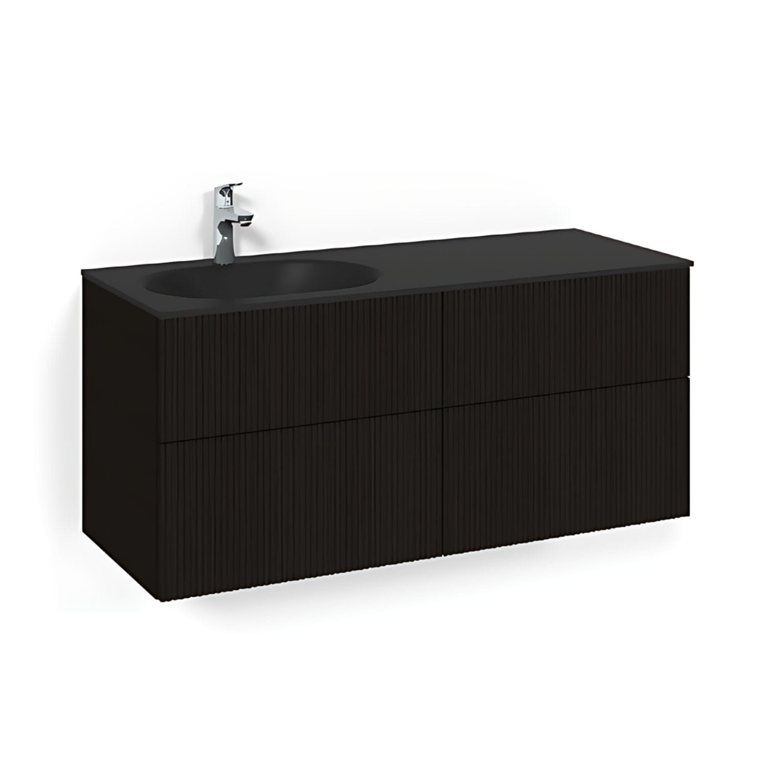 Macro Design CROWN Line Servantskap 4-skuff - med Venstre Glasservant 120cm Svart eik / Line / Glass Edge svart Macro Design Møbelpakke bad BUN-FSK120SLSGVH