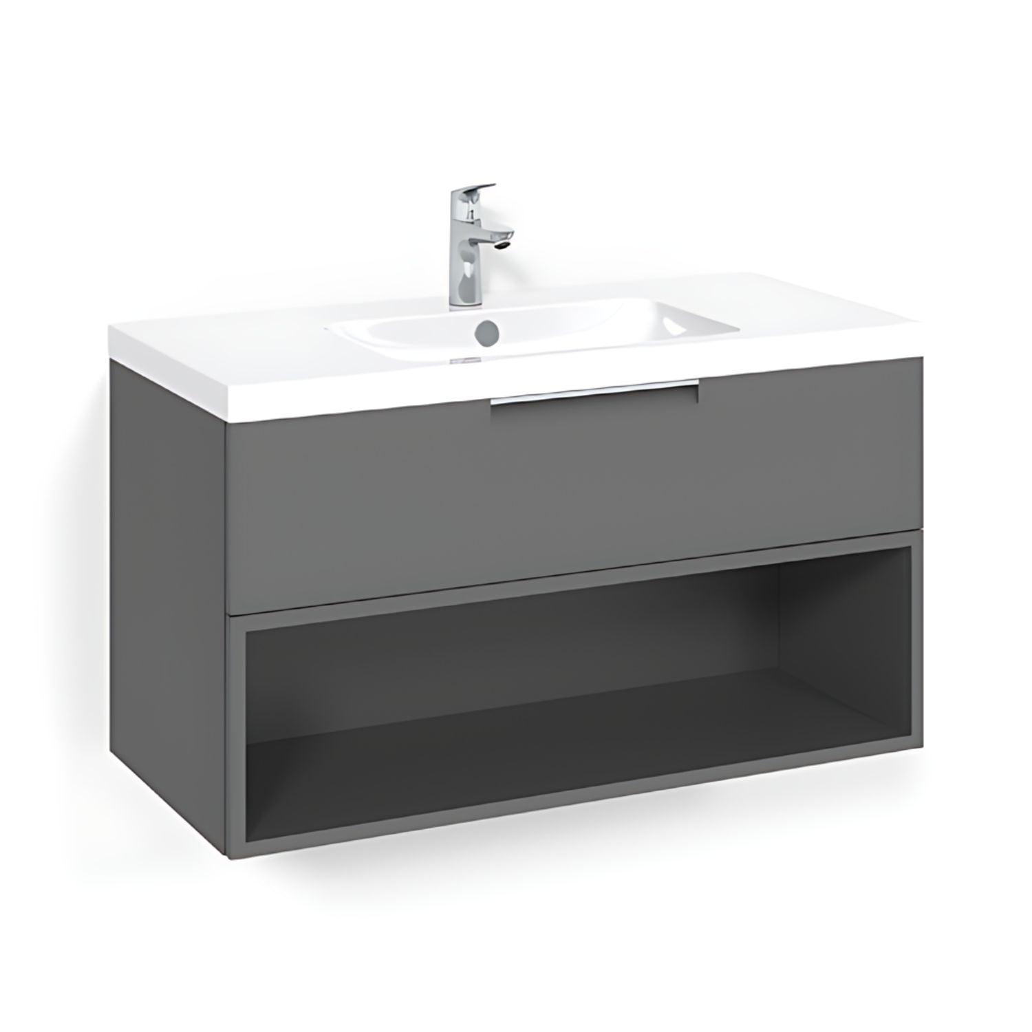 Macro Design CROWN Open box Servantskap 1 skuff - med LIGHT servant Antrasitt / 100cm / Light 45 Macro Design Møbelpakke bad BUN-FSK100AOL45