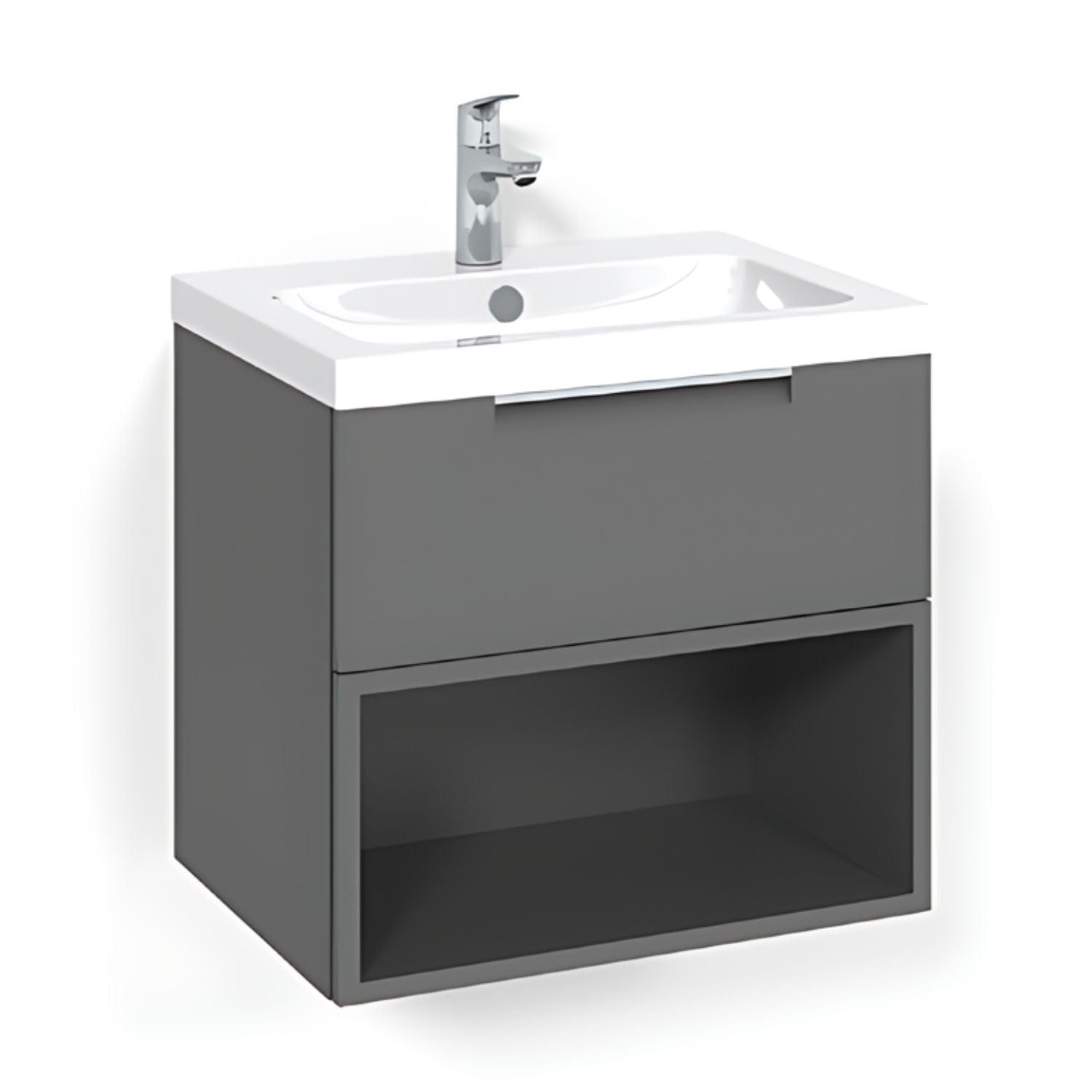 Macro Design CROWN Open box Servantskap 1 skuff - med LIGHT servant Antrasitt / 60cm / Light 45 Macro Design Møbelpakke bad BUN-FSK60AOL45