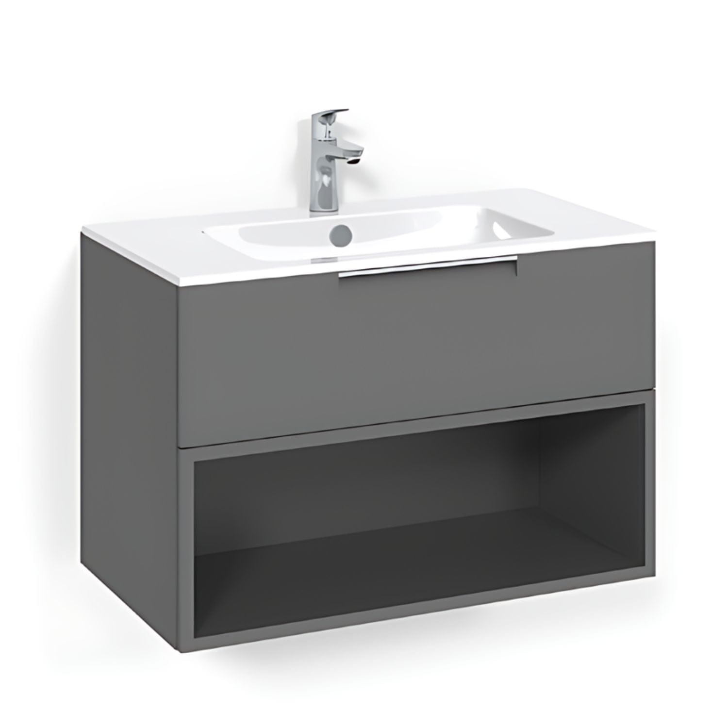 Macro Design CROWN Open box Servantskap 1 skuff - med LIGHT servant Antrasitt / 80cm / Light 14 Macro Design Møbelpakke bad BUN-FSK80AOL14