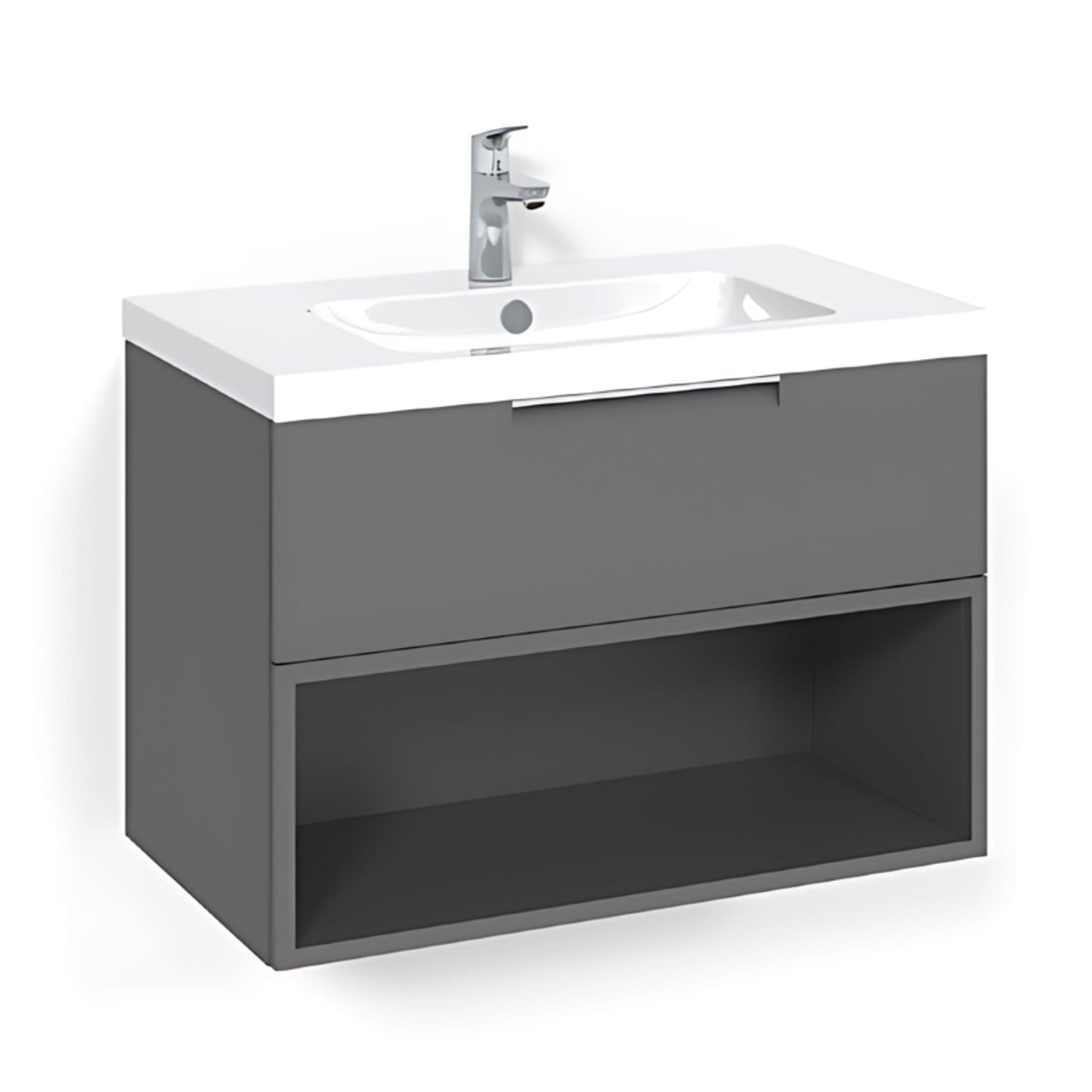 Macro Design CROWN Open box Servantskap 1 skuff - med LIGHT servant Antrasitt / 80cm / Light 45 Macro Design Møbelpakke bad BUN-FSK80AOL45