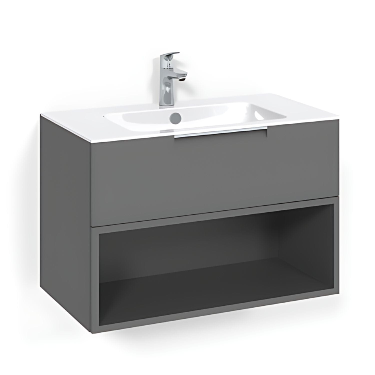 Macro Design CROWN Open box Servantskap 1 skuff - med LIGHT servant Antrasitt / 80cm / Light 8 Macro Design Møbelpakke bad BUN-FSK80AOL8