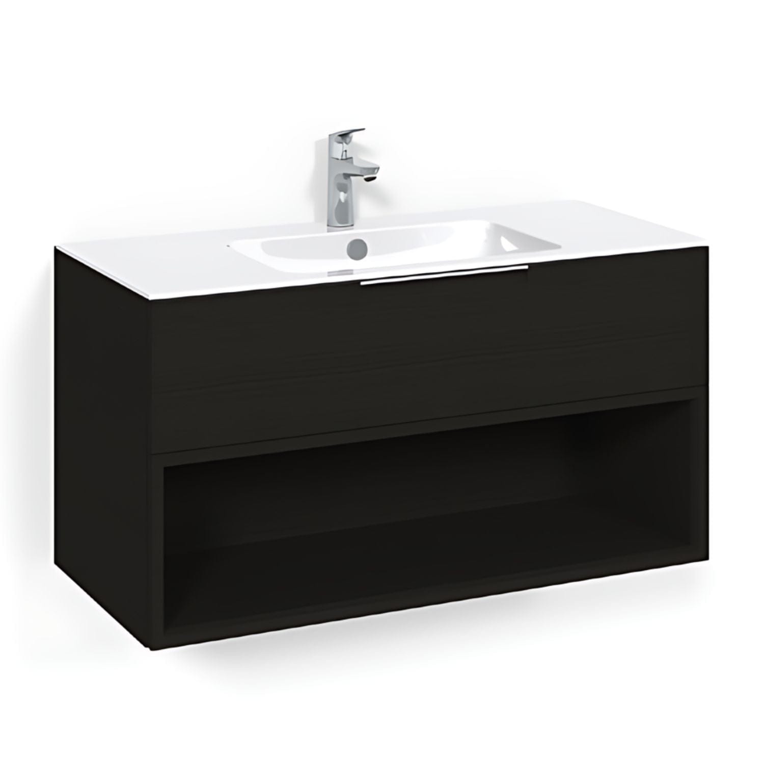 Macro Design CROWN Open box Servantskap 1 skuff - med LIGHT servant Svart eik / 100cm / Light 8 Macro Design Møbelpakke bad BUN-FSK100SOL8