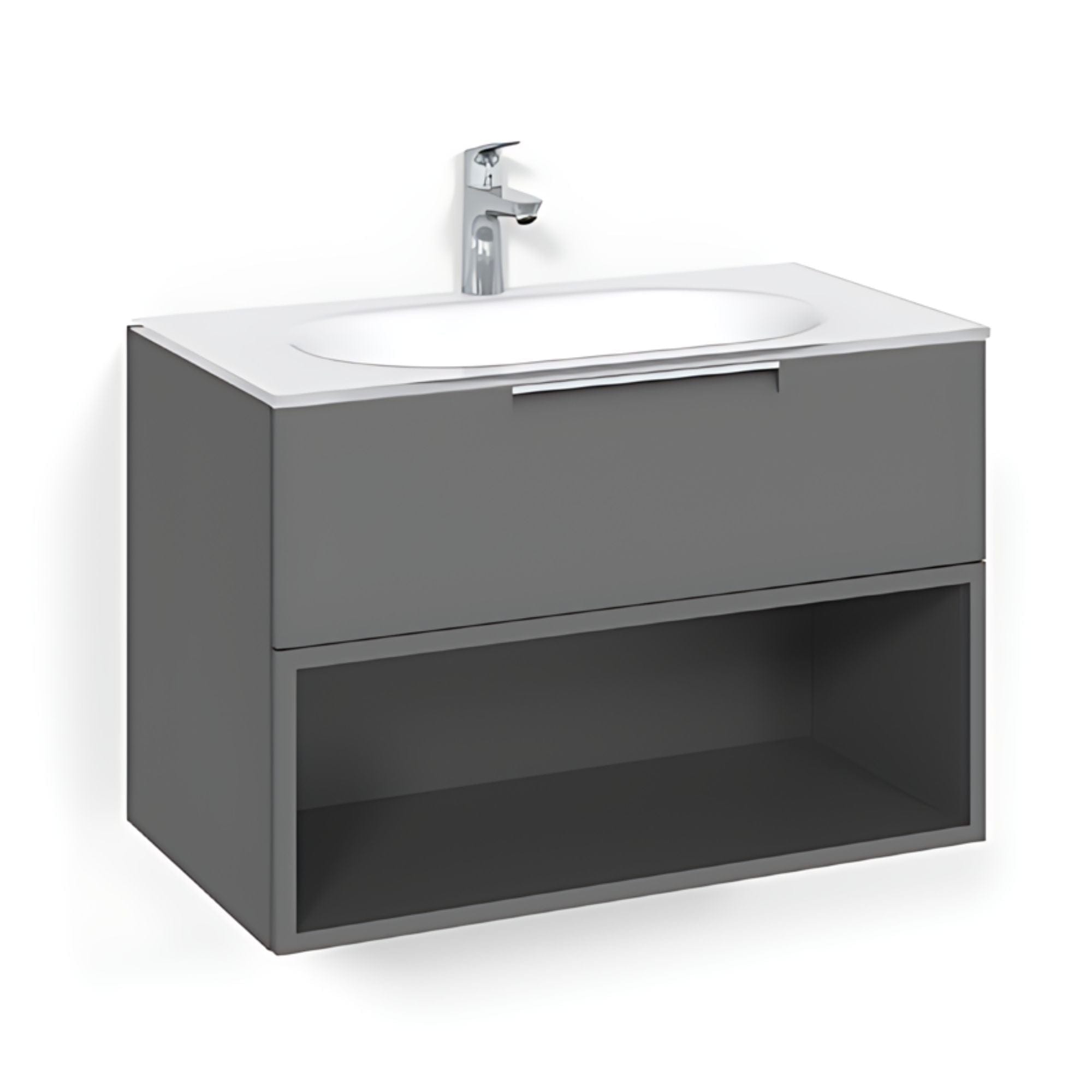 Macro Design CROWN Open box Servantskap 2-skuff - med Glasservant Antrasitt / 80cm / Glass Edge hvit Macro Design Møbelpakke bad BUN-FSK80AOVG