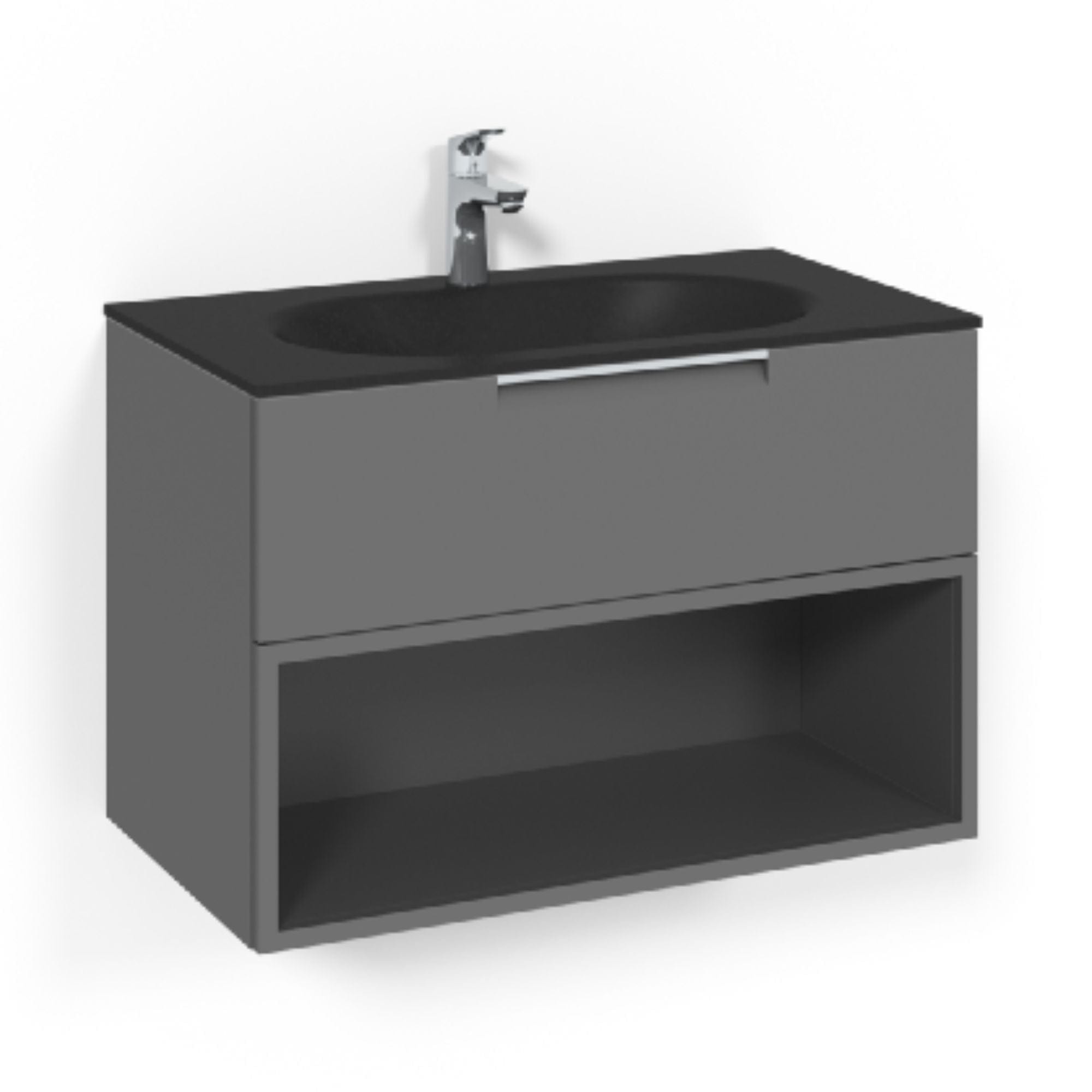 Macro Design CROWN Open box Servantskap 2-skuff - med Glasservant Antrasitt / 80cm / Glass Edge svart Macro Design Møbelpakke bad BUN-FSK80AOSG