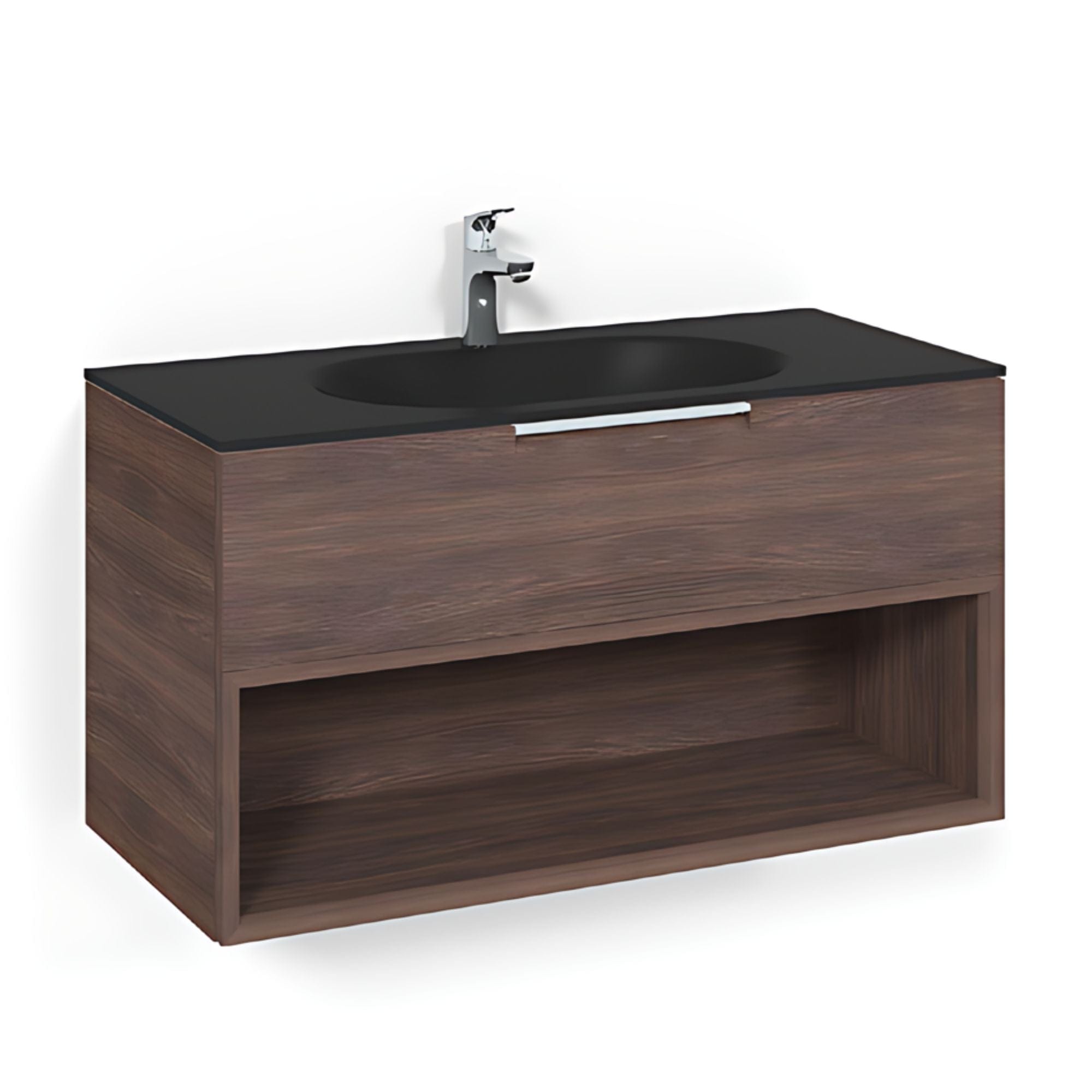 Macro Design CROWN Open box Servantskap 2-skuff - med Glasservant Brun ask / 100cm / Glass Edge svart Macro Design Møbelpakke bad BUN-FSK100BOSG