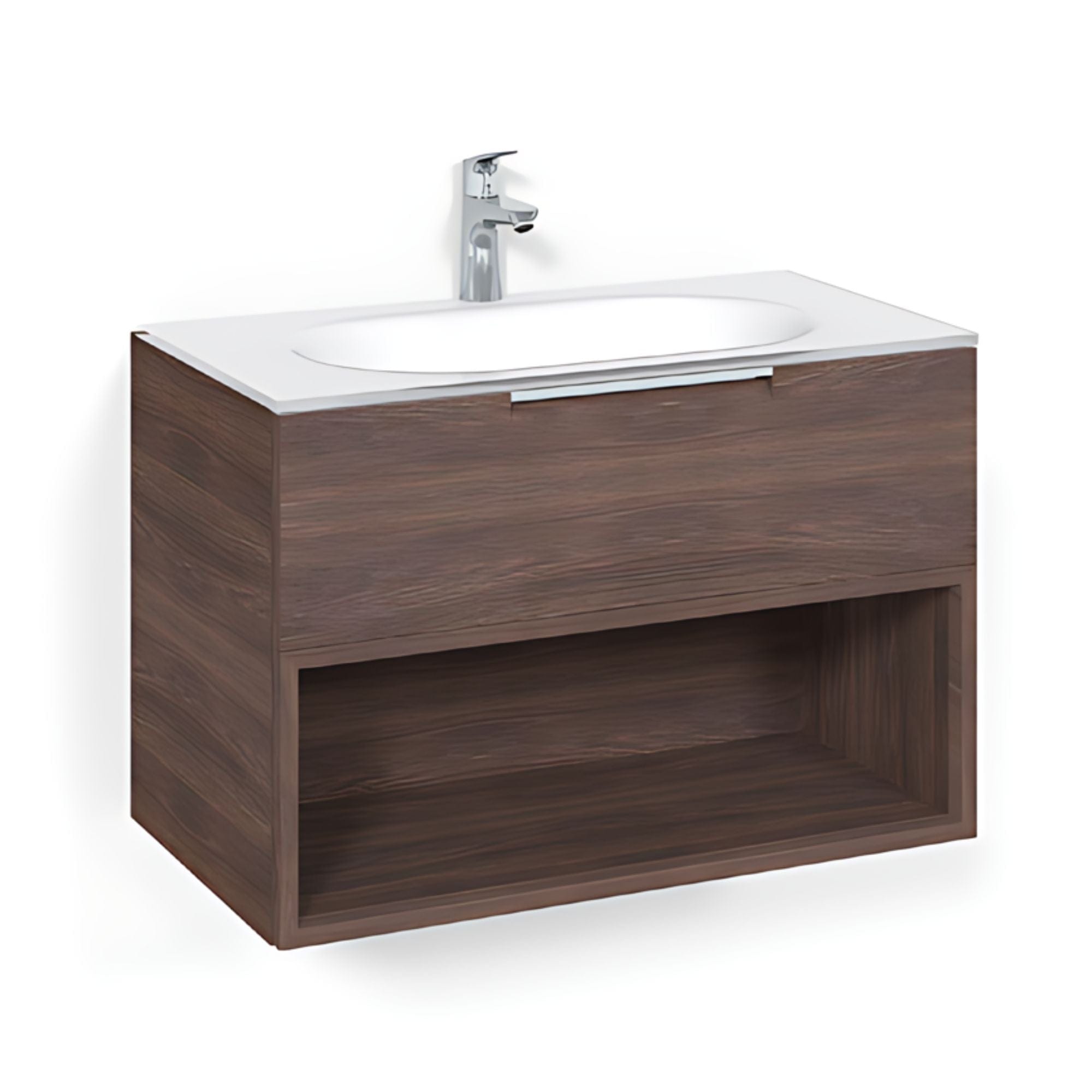 Macro Design CROWN Open box Servantskap 2-skuff - med Glasservant Brun ask / 80cm / Glass Edge hvit Macro Design Møbelpakke bad BUN-FSK80BOVG