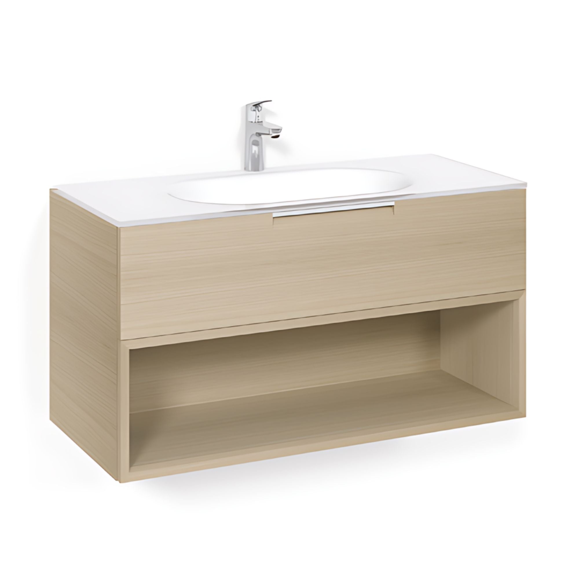 Macro Design CROWN Open box Servantskap 2-skuff - med Glasservant Eik / 100cm / Glass Edge hvit Macro Design Møbelpakke bad BUN-FSK100EOVG