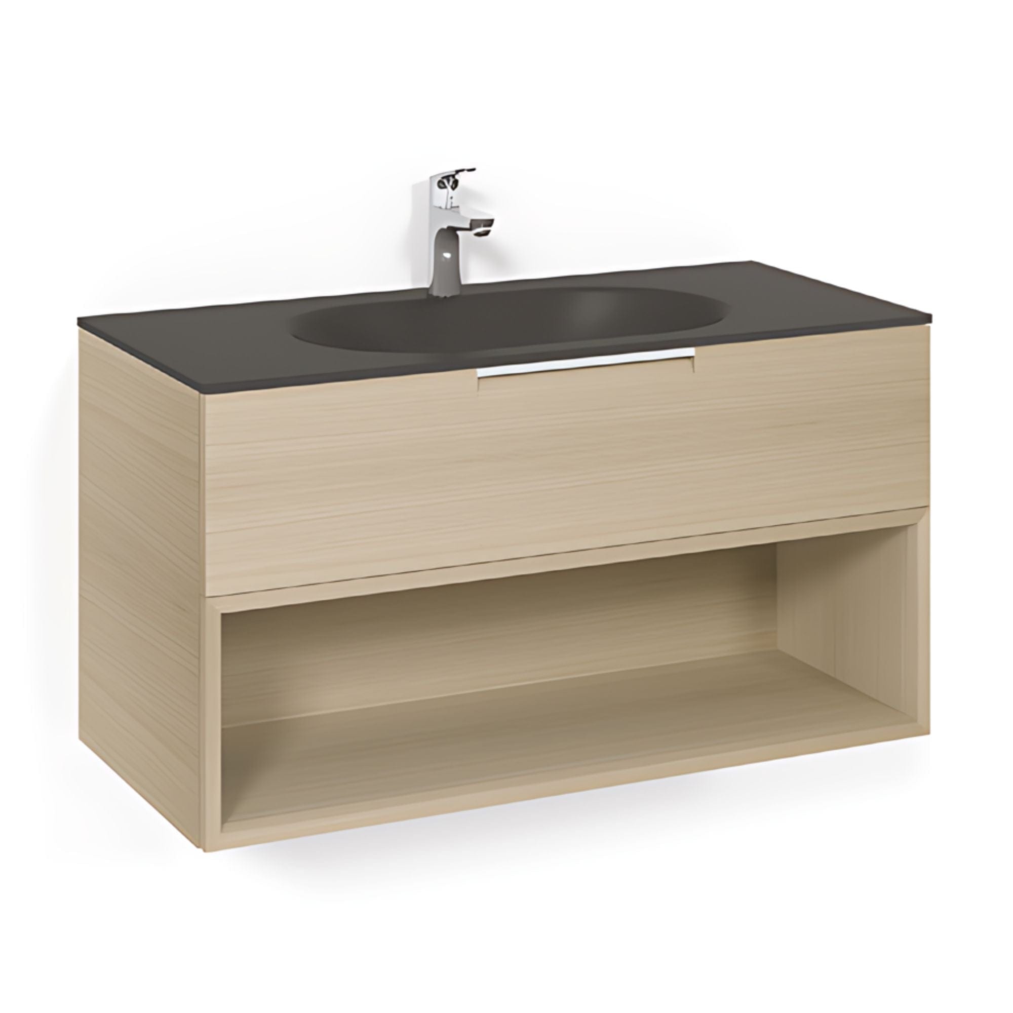 Macro Design CROWN Open box Servantskap 2-skuff - med Glasservant Eik / 100cm / Glass Edge svart Macro Design Møbelpakke bad BUN-FSK100EOSG