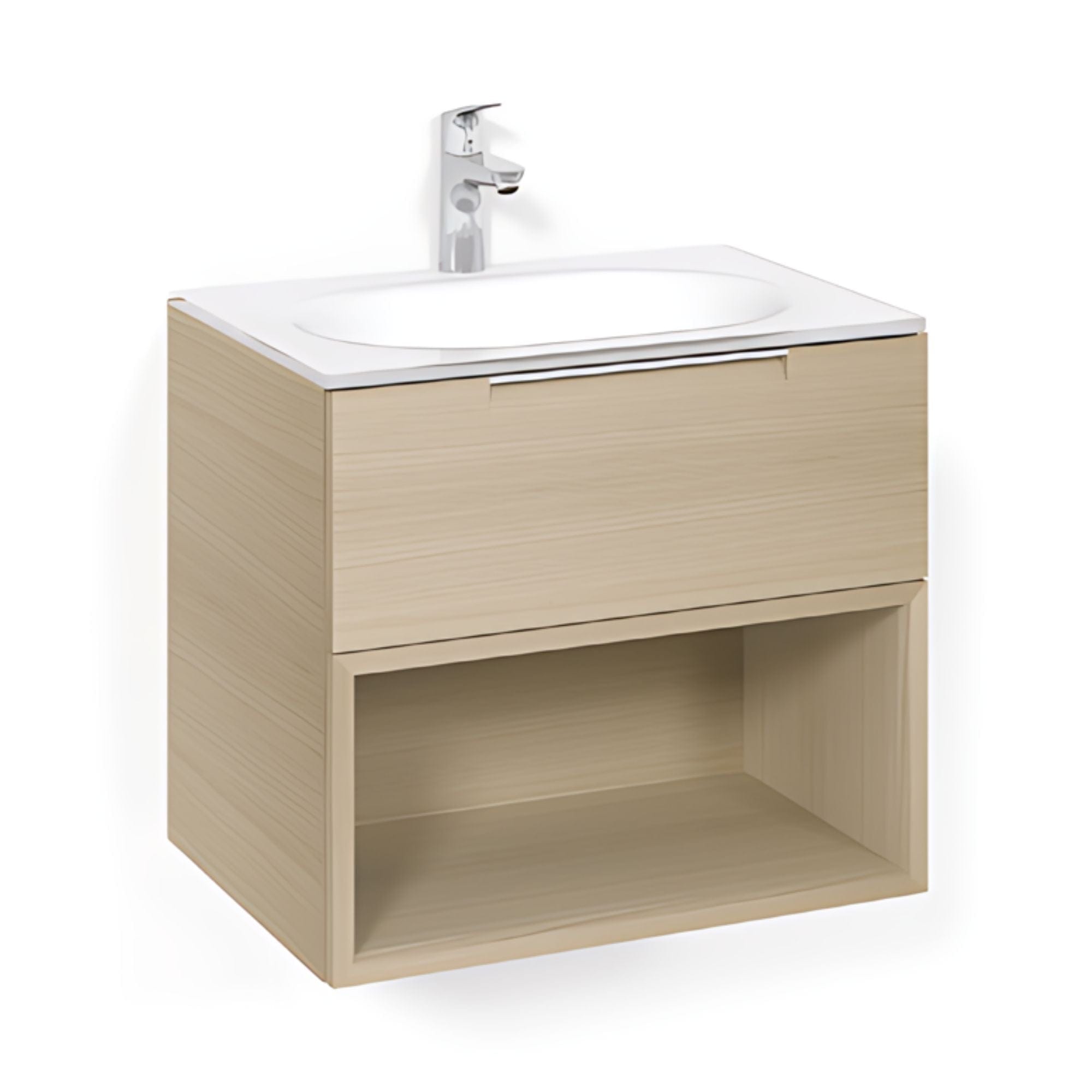 Macro Design CROWN Open box Servantskap 2-skuff - med Glasservant Eik / 60cm / Glass Edge hvit Macro Design Møbelpakke bad BUN-FSK60EOVG