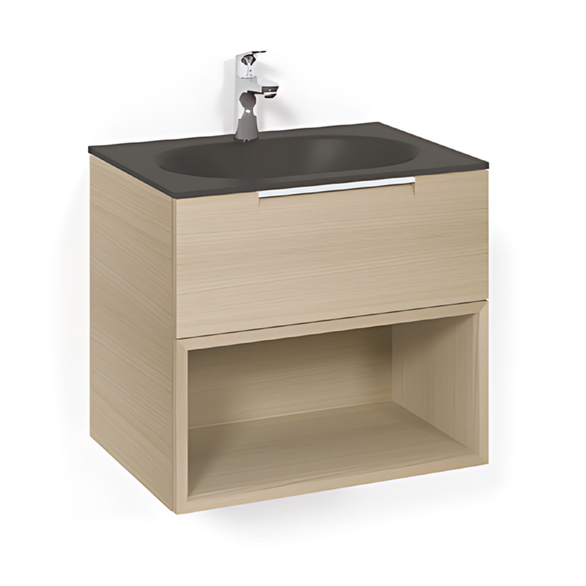 Macro Design CROWN Open box Servantskap 2-skuff - med Glasservant Eik / 60cm / Glass Edge svart Macro Design Møbelpakke bad BUN-FSK60EOSG