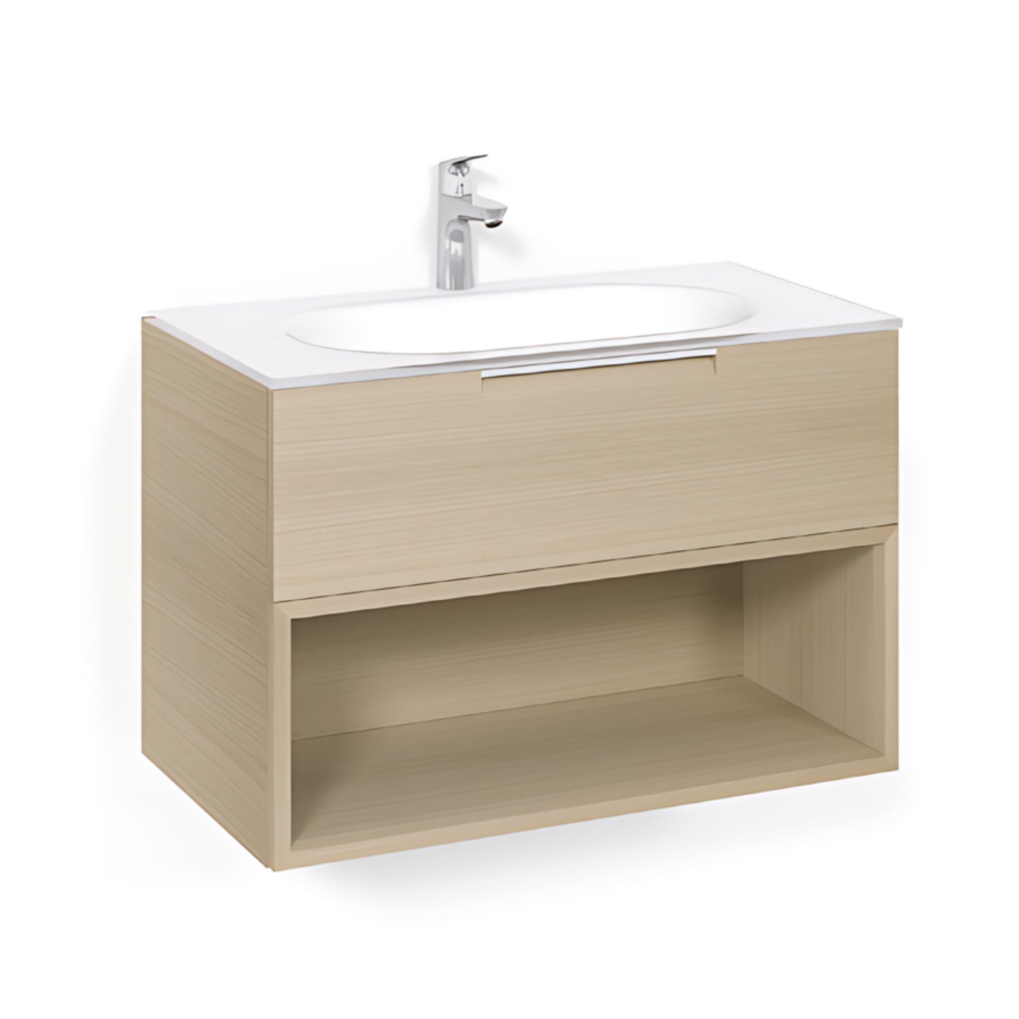 Macro Design CROWN Open box Servantskap 2-skuff - med Glasservant Eik / 80cm / Glass Edge hvit Macro Design Møbelpakke bad BUN-FSK80EOVG