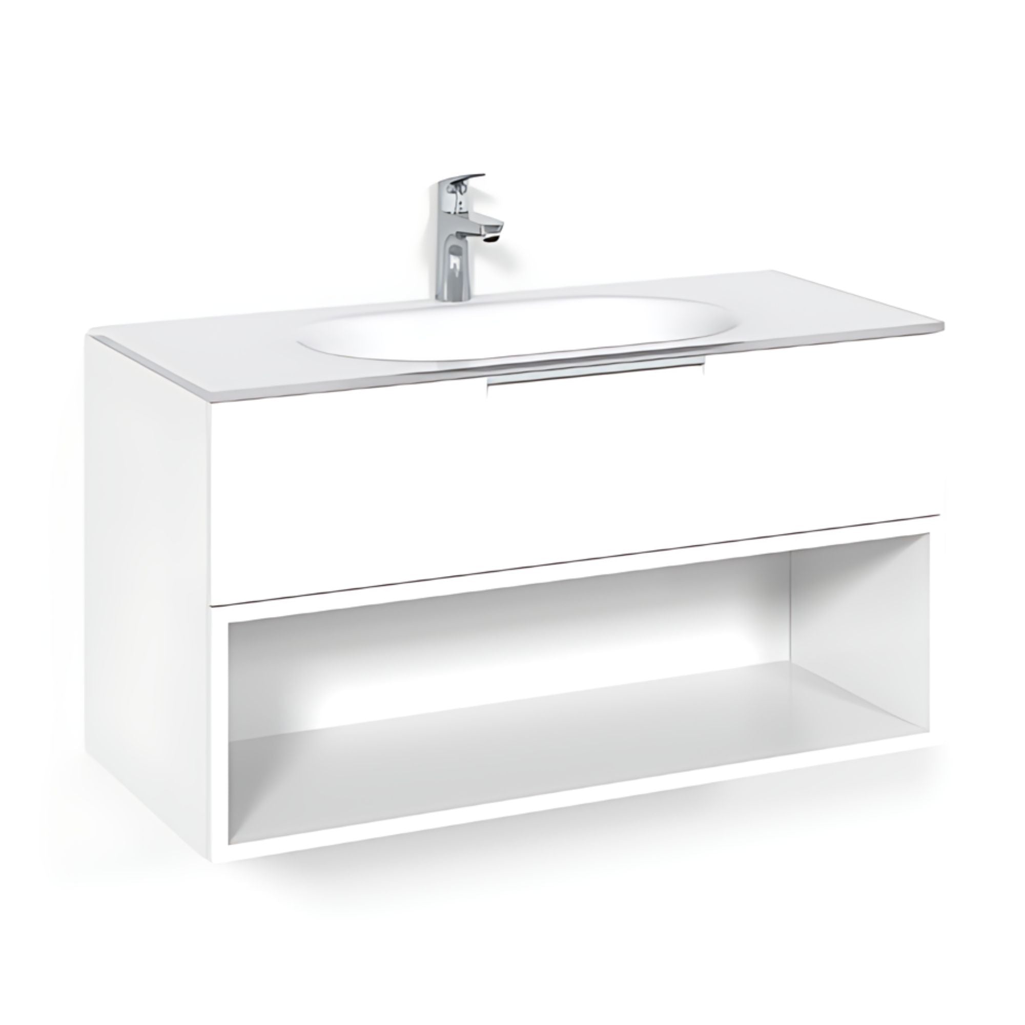 Macro Design CROWN Open box Servantskap 2-skuff - med Glasservant Hvit / 100cm / Glass Edge hvit Macro Design Møbelpakke bad BUN-FSK100VOVG