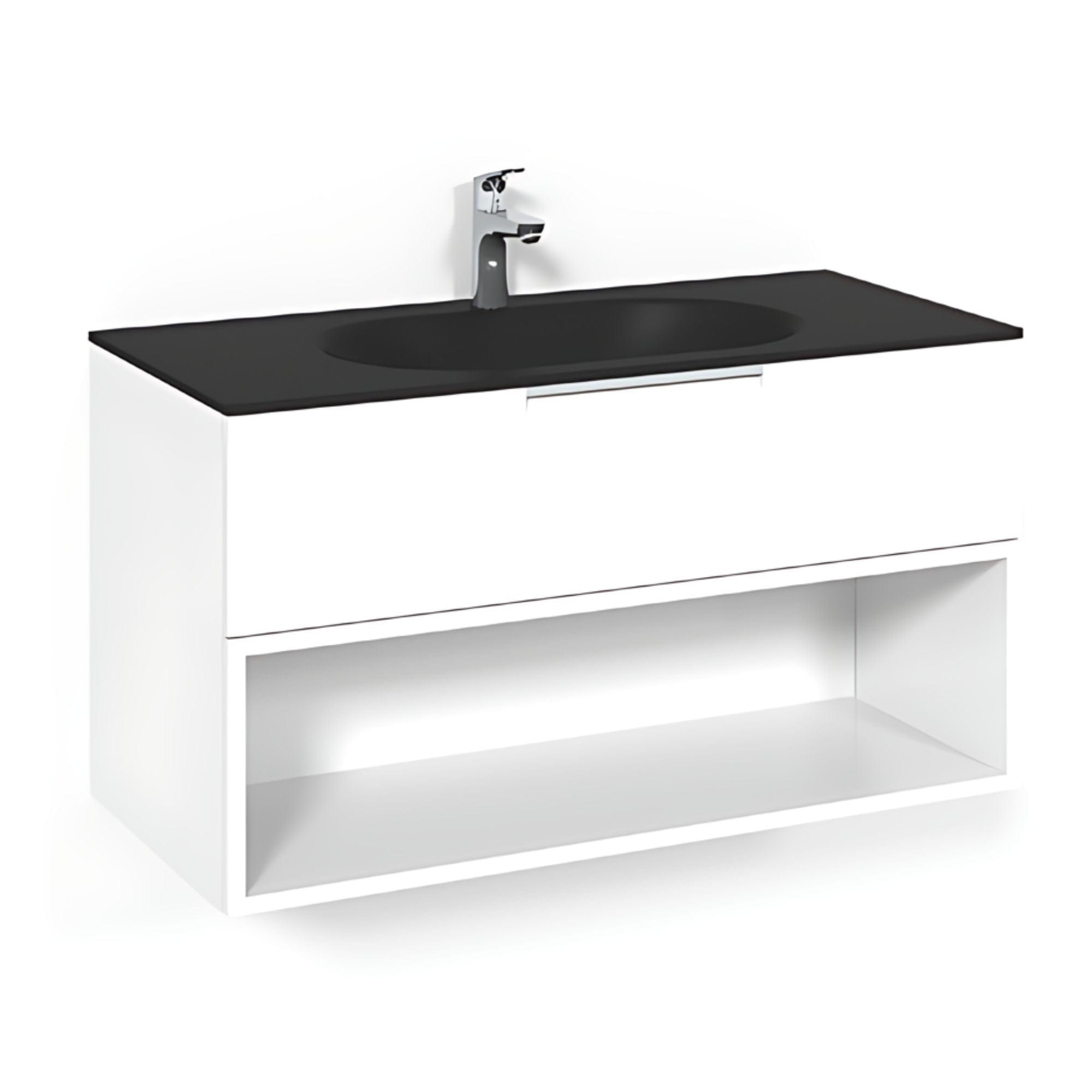 Macro Design CROWN Open box Servantskap 2-skuff - med Glasservant Hvit / 100cm / Glass Edge svart Macro Design Møbelpakke bad BUN-FSK100VOSG