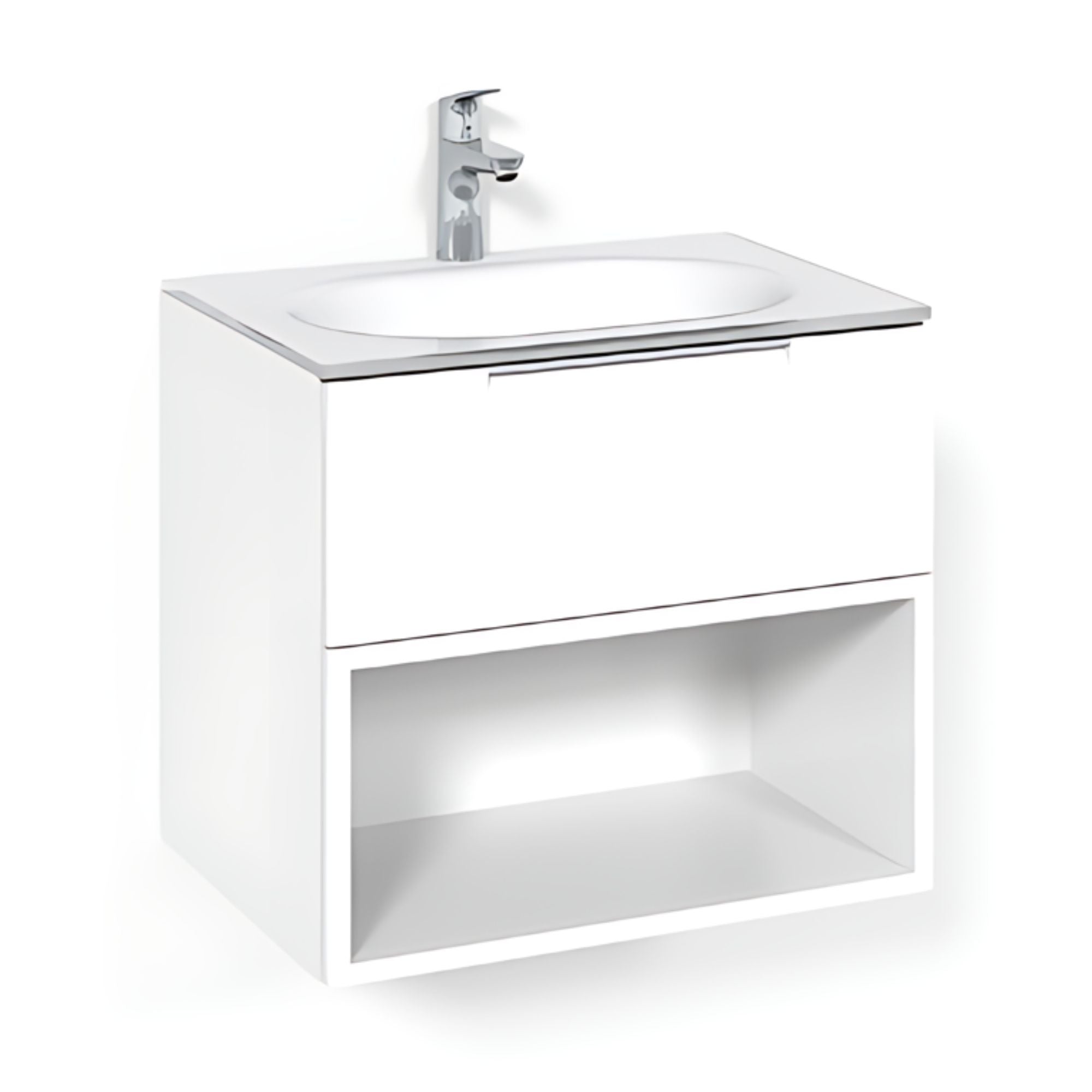 Macro Design CROWN Open box Servantskap 2-skuff - med Glasservant Hvit / 60cm / Glass Edge hvit Macro Design Møbelpakke bad BUN-FSK60VOVG