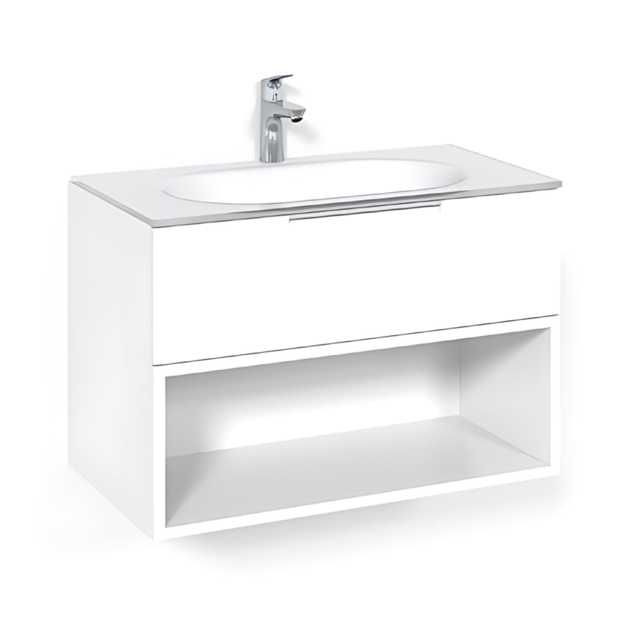 Macro Design CROWN Open box Servantskap 2-skuff - med Glasservant Hvit / 80cm / Glass Edge hvit Macro Design Møbelpakke bad BUN-FSK80VOVG