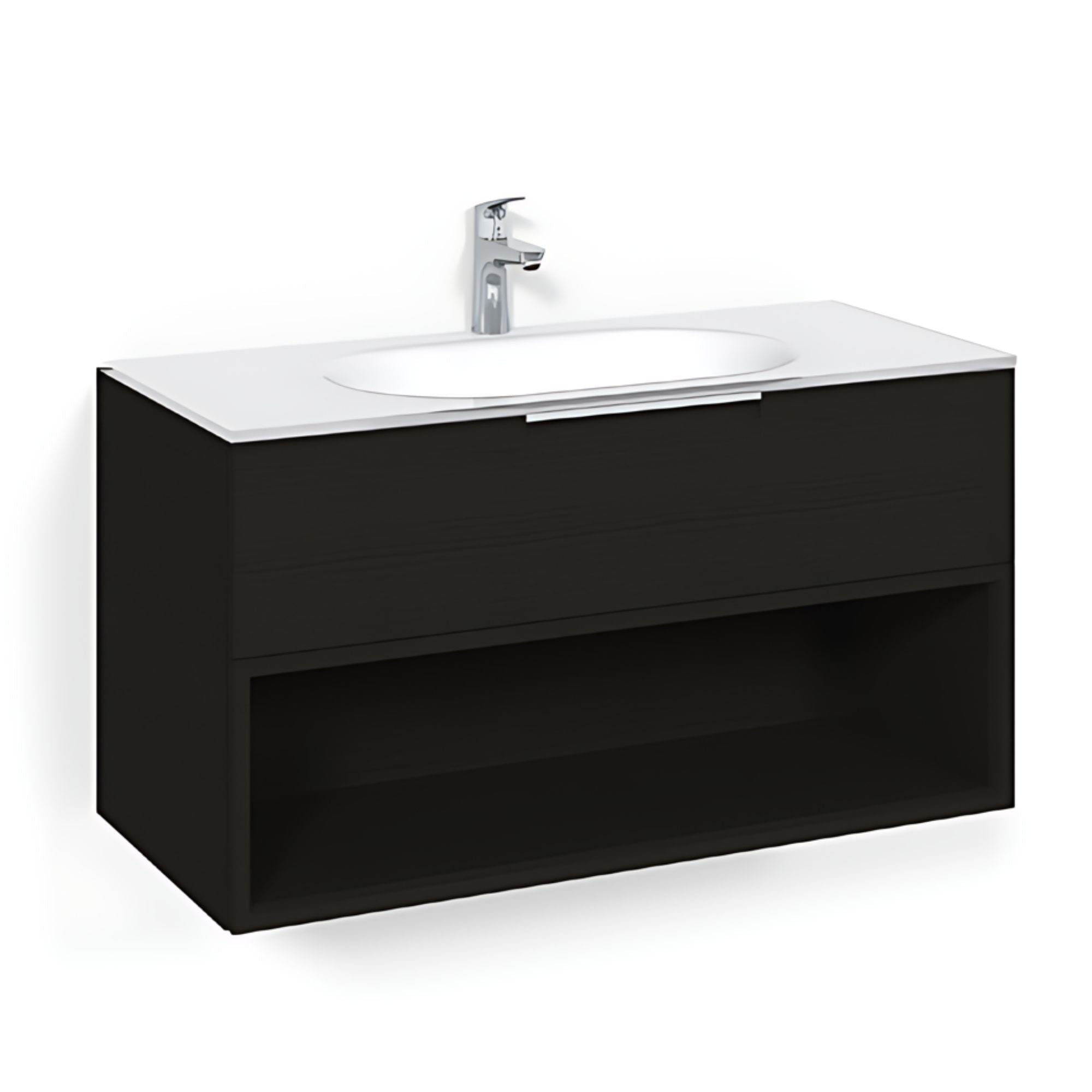 Macro Design CROWN Open box Servantskap 2-skuff - med Glasservant Svart eik / 100cm / Glass Edge hvit Macro Design Møbelpakke bad BUN-FSK100SOVG