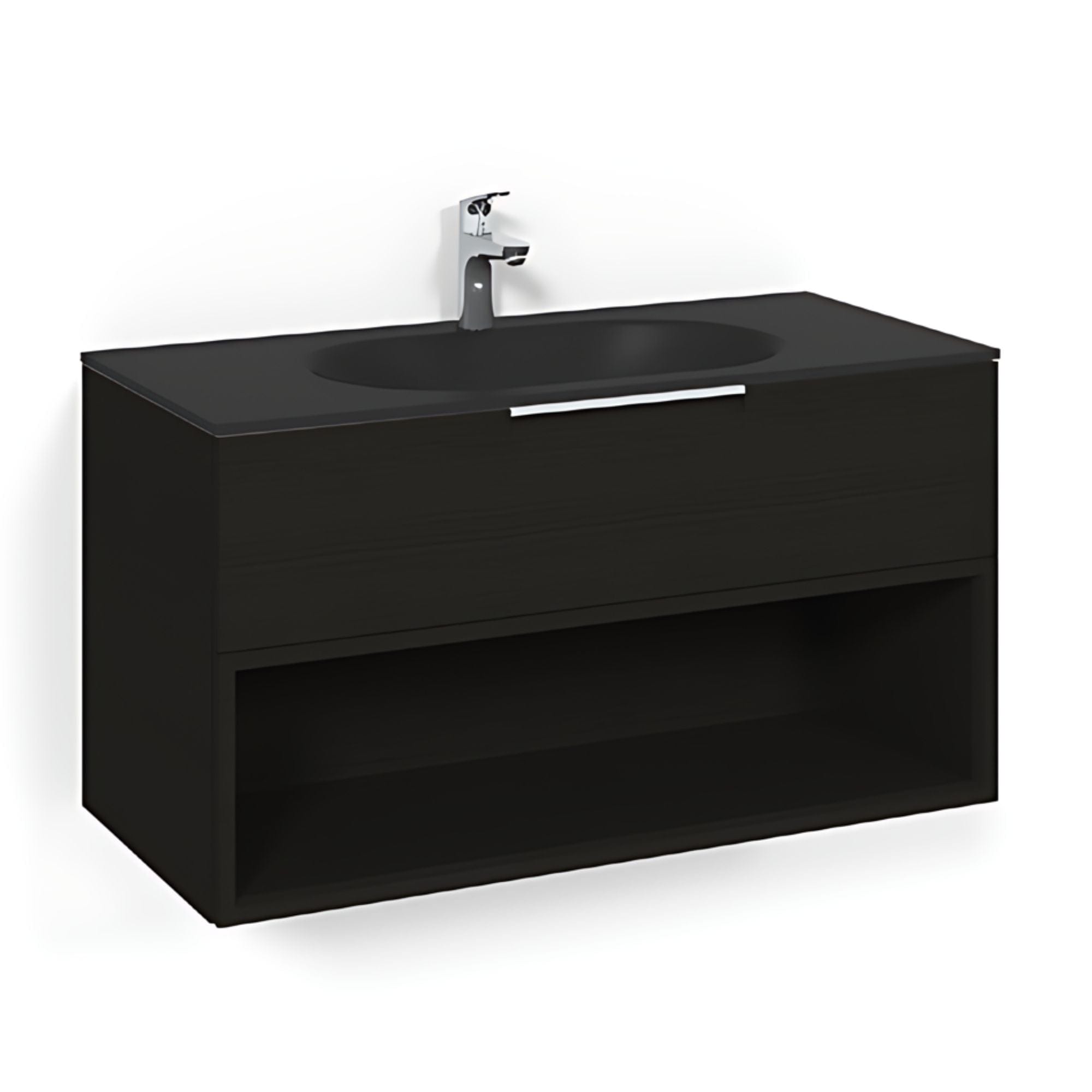 Macro Design CROWN Open box Servantskap 2-skuff - med Glasservant Svart eik / 100cm / Glass Edge svart Macro Design Møbelpakke bad BUN-FSK100SOSG