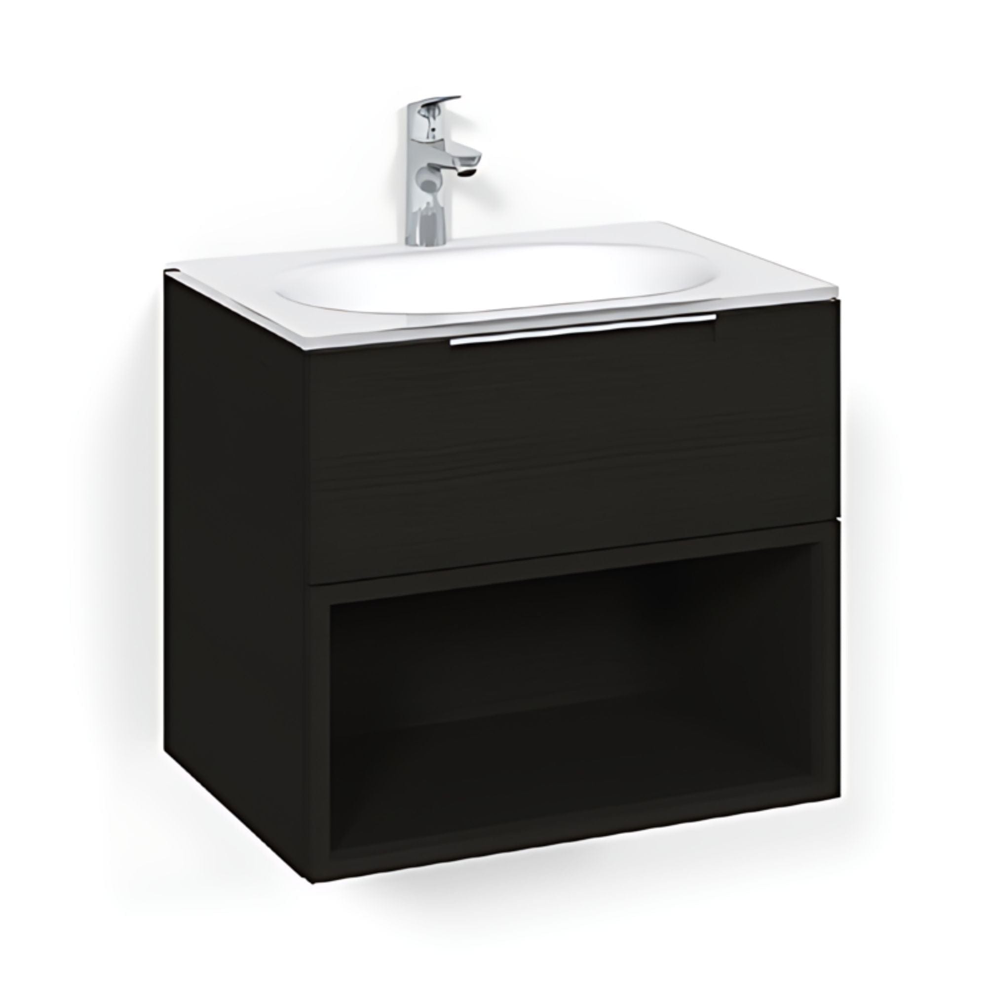 Macro Design CROWN Open box Servantskap 2-skuff - med Glasservant Svart eik / 60cm / Glass Edge hvit Macro Design Møbelpakke bad BUN-FSK60SOVG