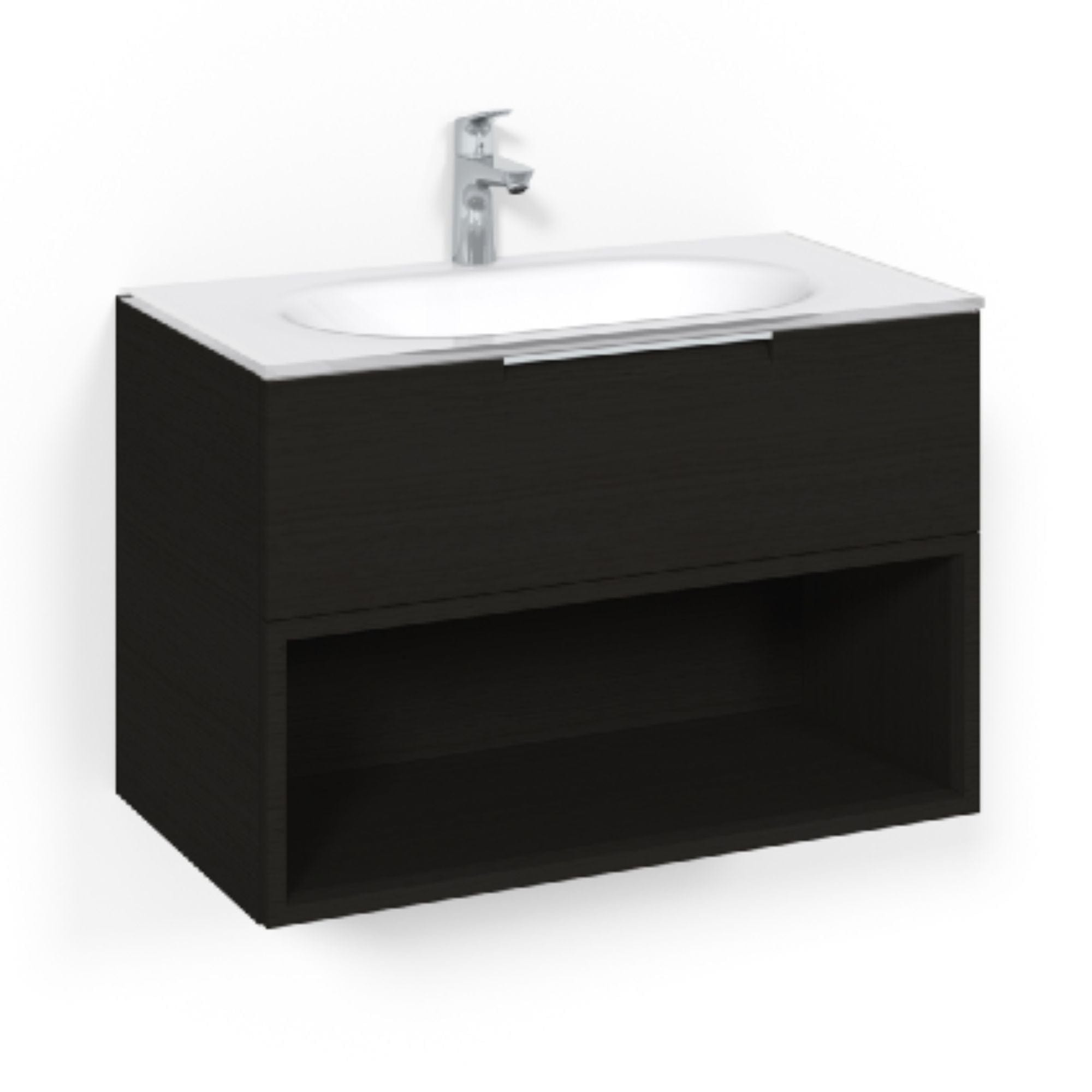 Macro Design CROWN Open box Servantskap 2-skuff - med Glasservant Svart eik / 80cm / Glass Edge hvit Macro Design Møbelpakke bad BUN-FSK80SOVG