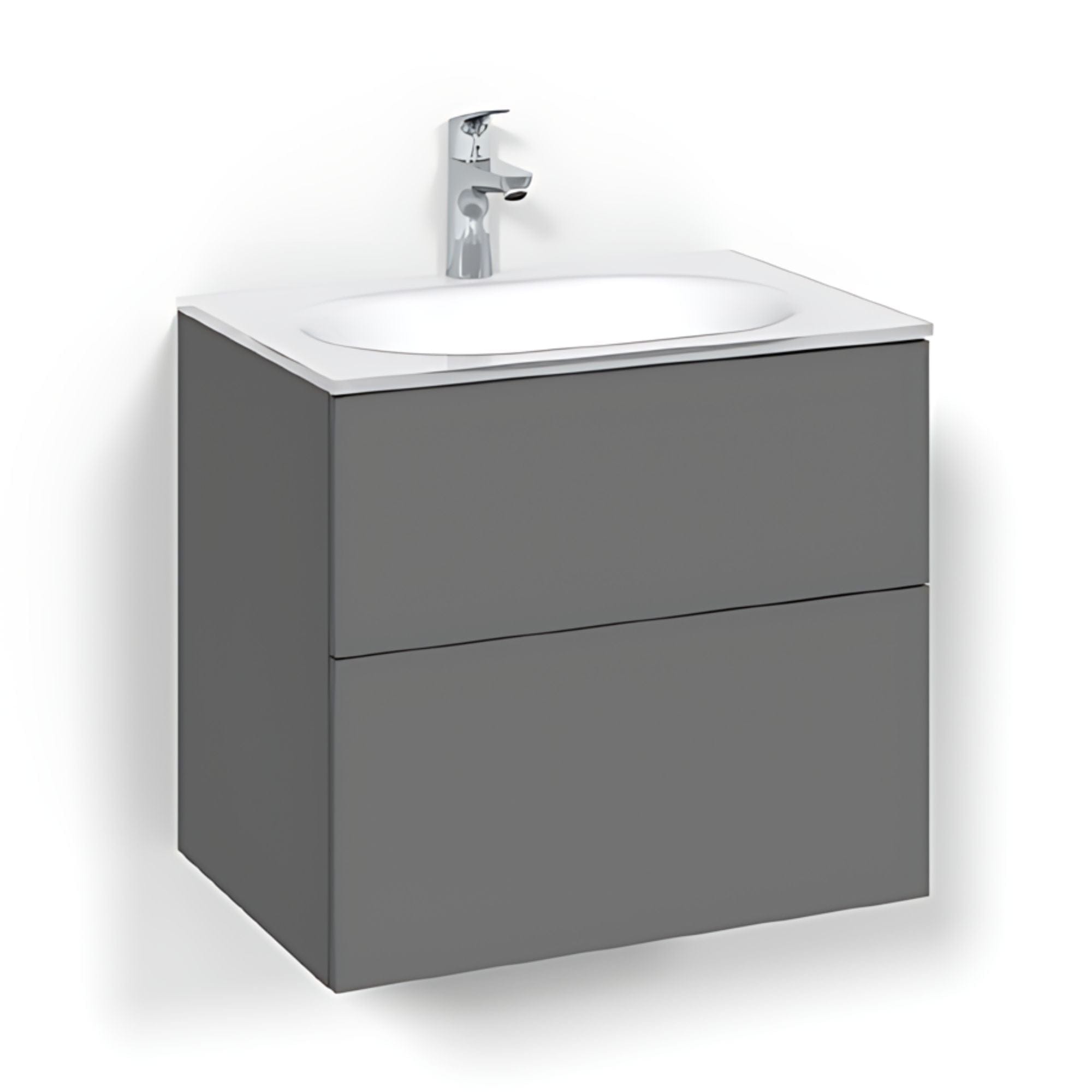 Macro Design CROWN Plain/Push-open Servantskap 2-skuff - med Glasservant Antrasitt / 60cm / Glass Edge hvit Macro Design Møbelpakke bad BUN-FSK60APPG