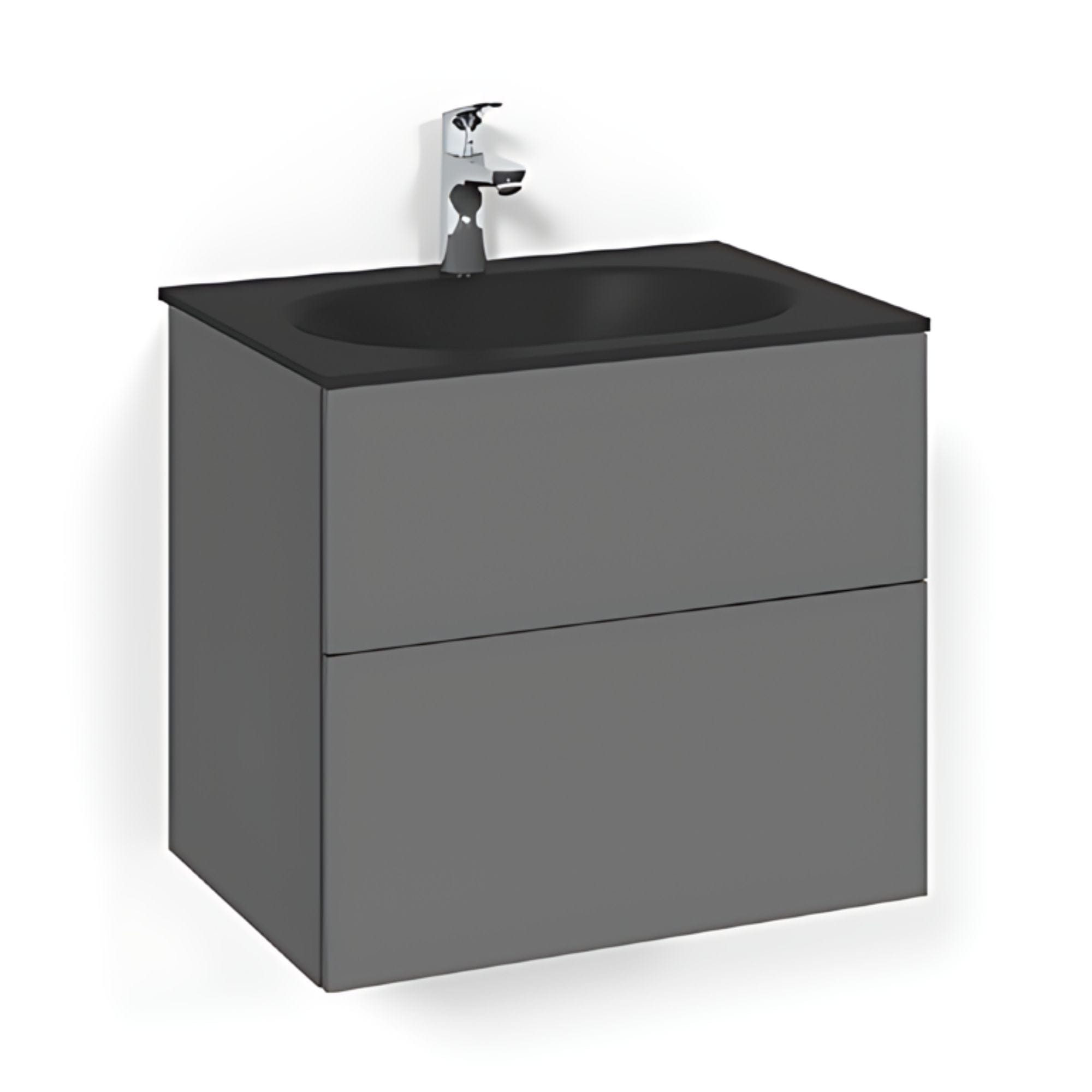 Macro Design CROWN Plain/Push-open Servantskap 2-skuff - med Glasservant Antrasitt / 60cm / Glass Edge svart Macro Design Møbelpakke bad BUN-FSK60APPSG