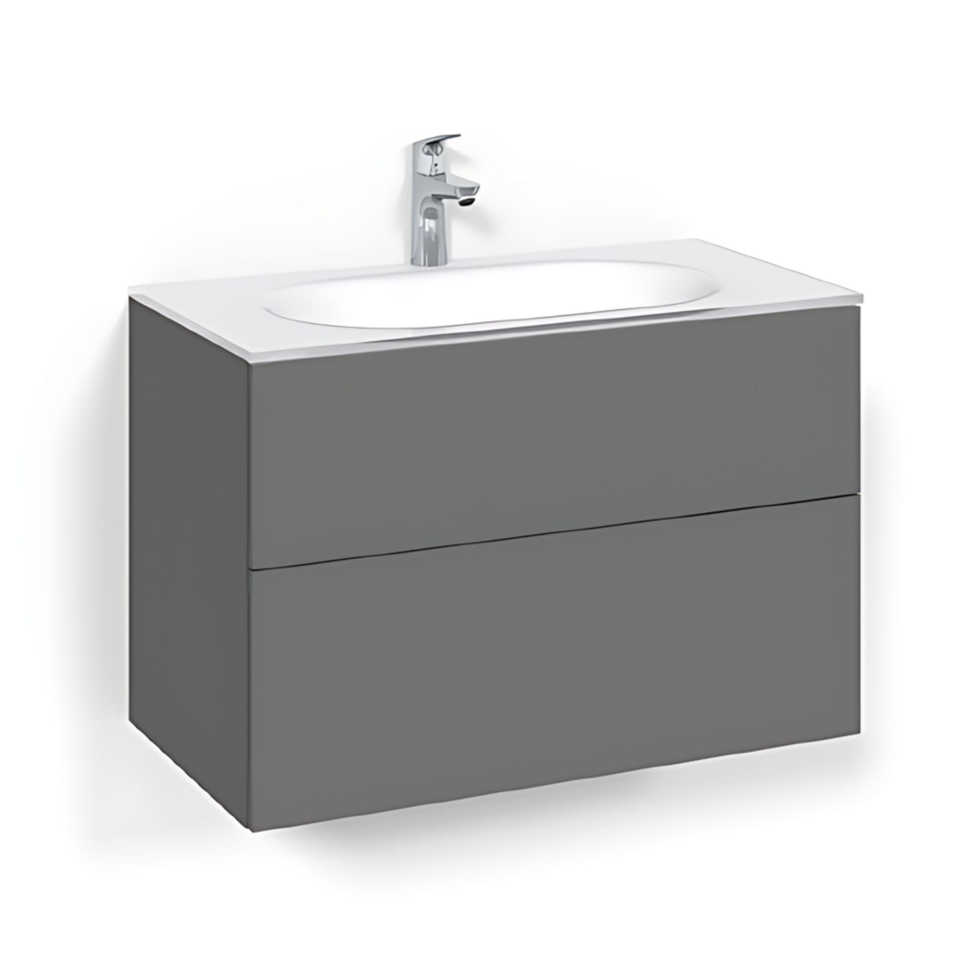 Macro Design CROWN Plain/Push-open Servantskap 2-skuff - med Glasservant Antrasitt / 80cm / Glass Edge hvit Macro Design Møbelpakke bad BUN-FSK80APOG