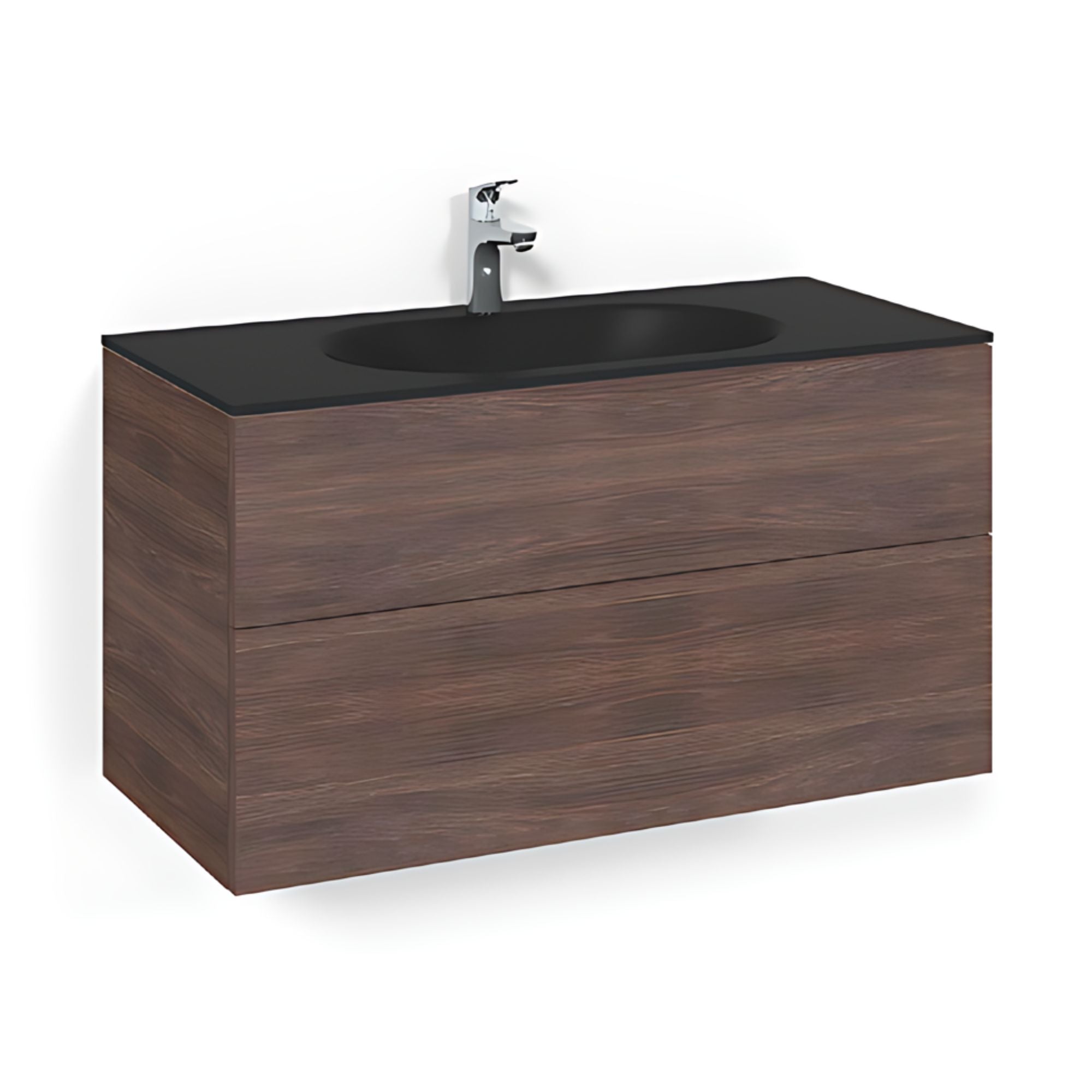 Macro Design CROWN Plain/Push-open Servantskap 2-skuff - med Glasservant Brun ask / 100cm / Glass Edge svart Macro Design Møbelpakke bad BUN-FSK100BPOSG