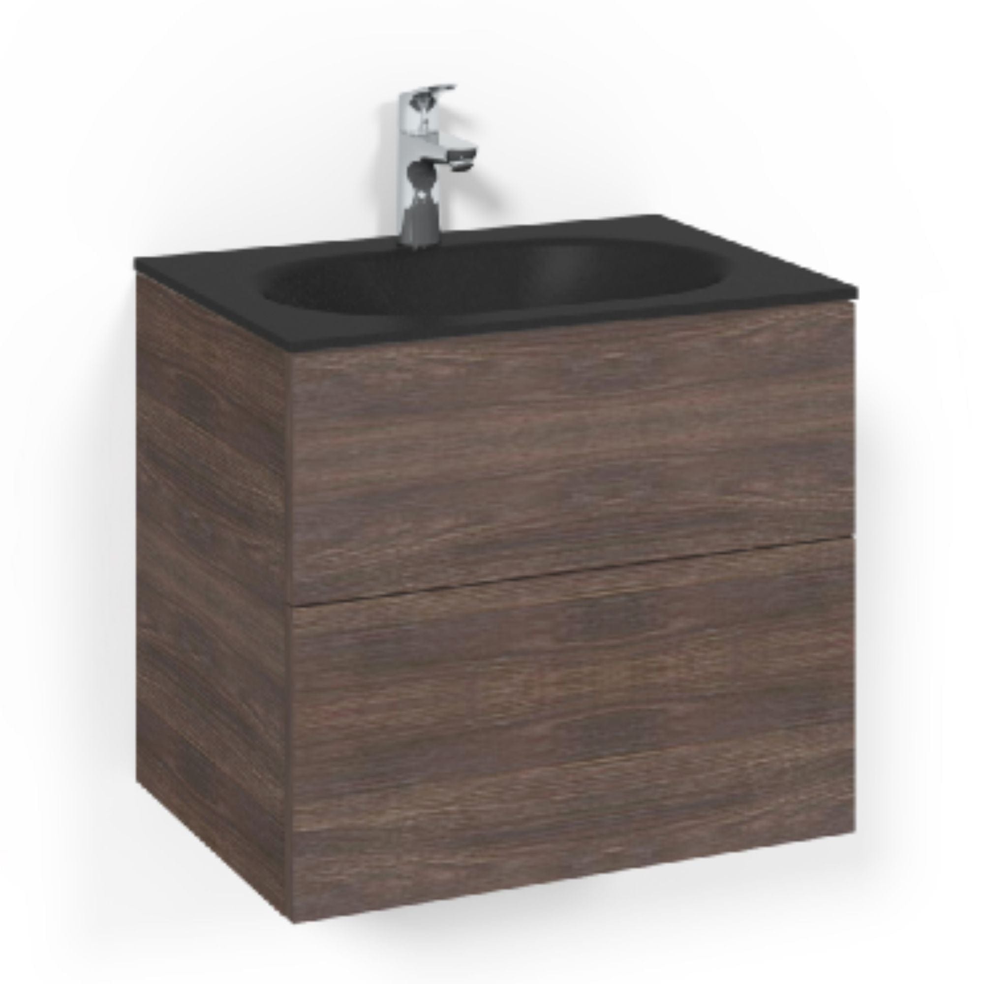 Macro Design CROWN Plain/Push-open Servantskap 2-skuff - med Glasservant Brun ask / 60cm / Glass Edge svart Macro Design Møbelpakke bad BUN-FSK60BPPSG