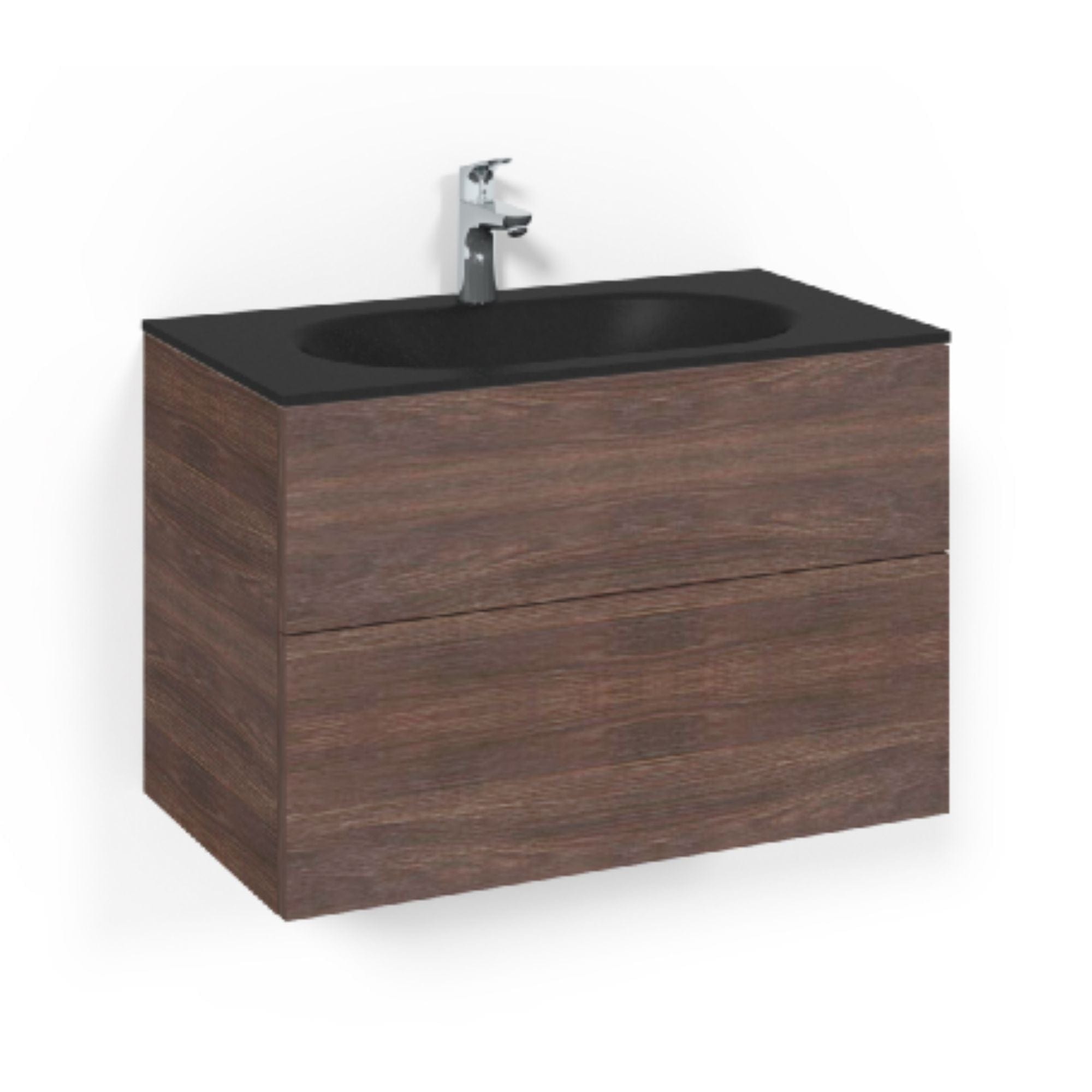 Macro Design CROWN Plain/Push-open Servantskap 2-skuff - med Glasservant Brun ask / 80cm / Glass Edge hvit Macro Design Møbelpakke bad BUN-FSK80BPOG