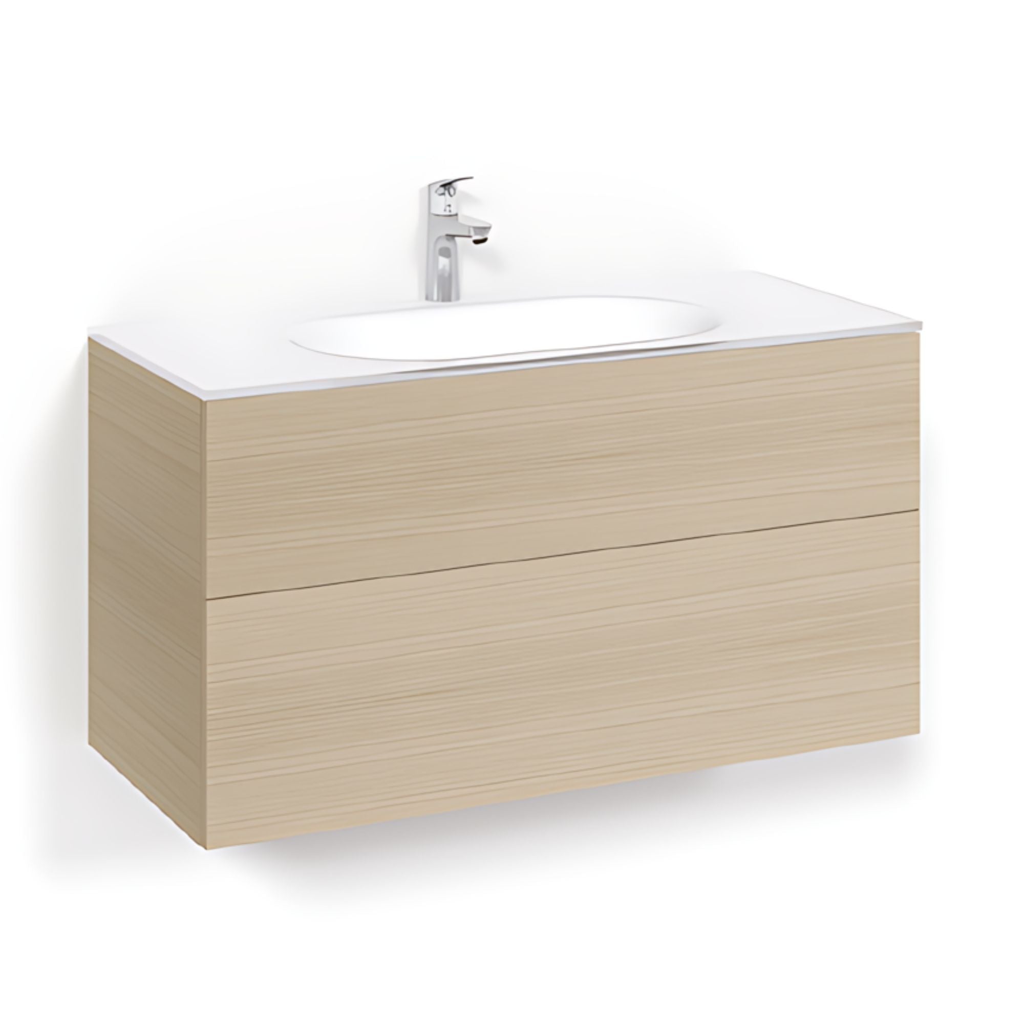 Macro Design CROWN Plain/Push-open Servantskap 2-skuff - med Glasservant Eik / 100cm / Glass Edge hvit Macro Design Møbelpakke bad BUN-FSK100EPOG