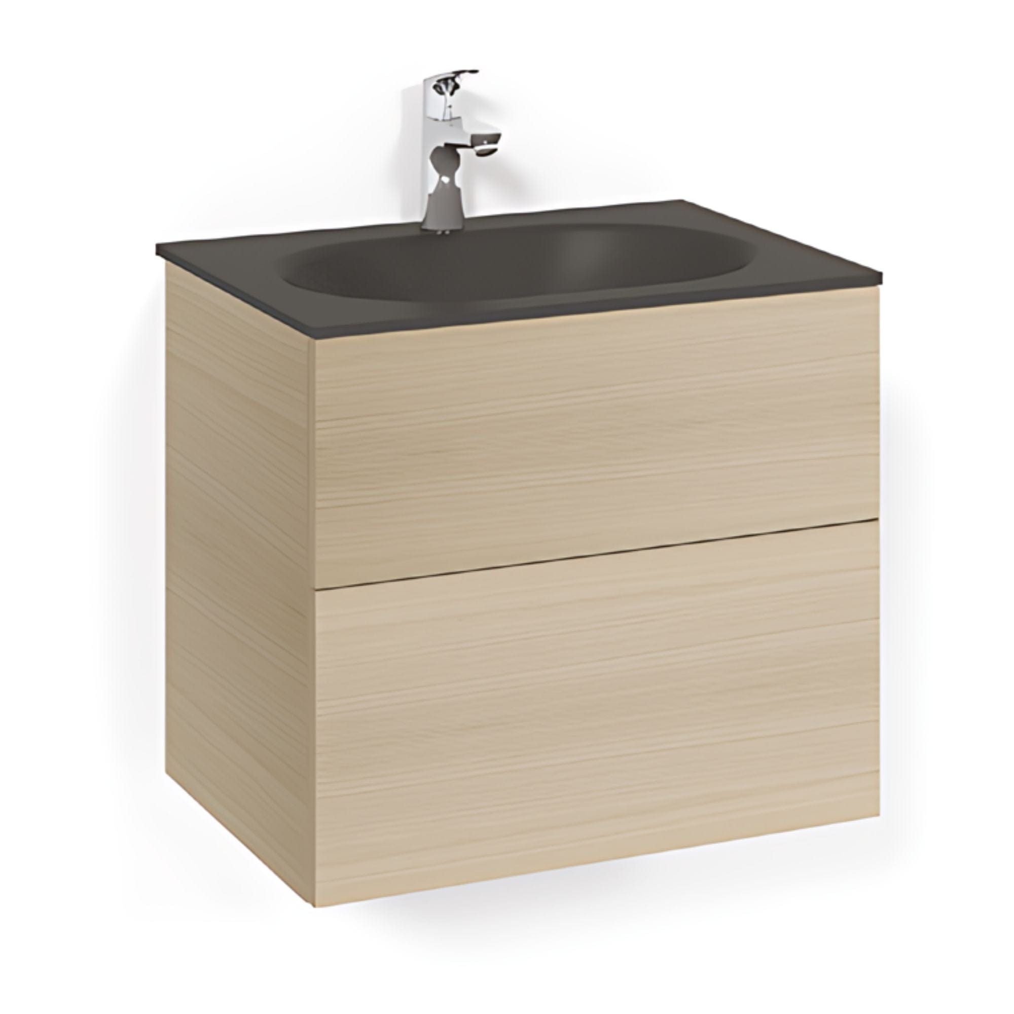 Macro Design CROWN Plain/Push-open Servantskap 2-skuff - med Glasservant Eik / 60cm / Glass Edge svart Macro Design Møbelpakke bad BUN-FSK60EPPSG