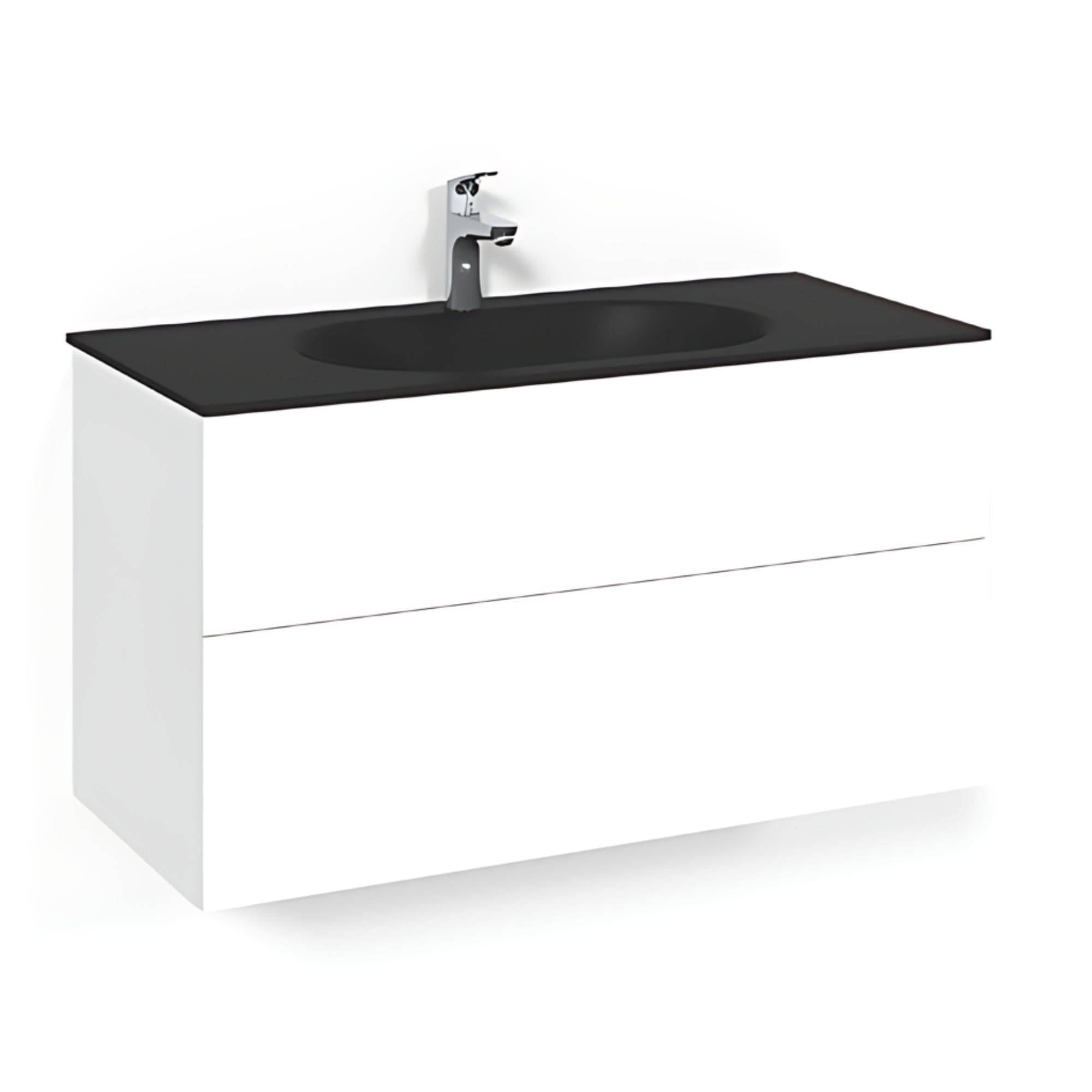 Macro Design CROWN Plain/Push-open Servantskap 2-skuff - med Glasservant Hvit / 100cm / Glass Edge svart Macro Design Møbelpakke bad BUN-FSK100VPOSG