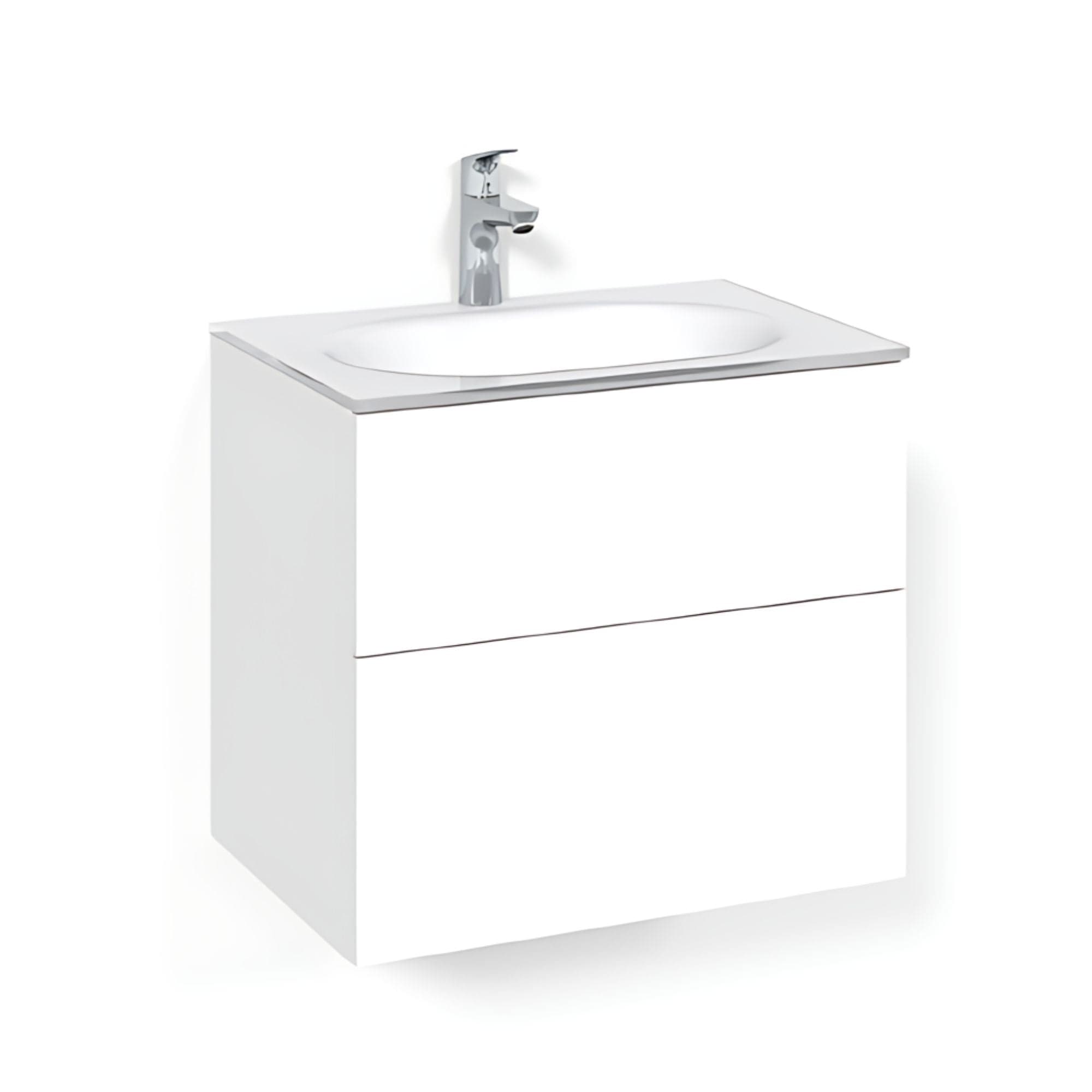 Macro Design CROWN Plain/Push-open Servantskap 2-skuff - med Glasservant Hvit / 60cm / Glass Edge hvit Macro Design Møbelpakke bad BUN-FSK60VPPG