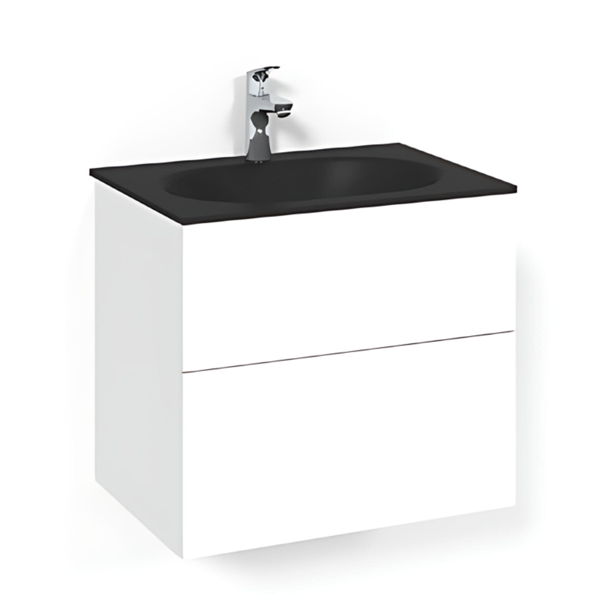 Macro Design CROWN Plain/Push-open Servantskap 2-skuff - med Glasservant Hvit / 60cm / Glass Edge svart Macro Design Møbelpakke bad BUN-FSK60VPPSG