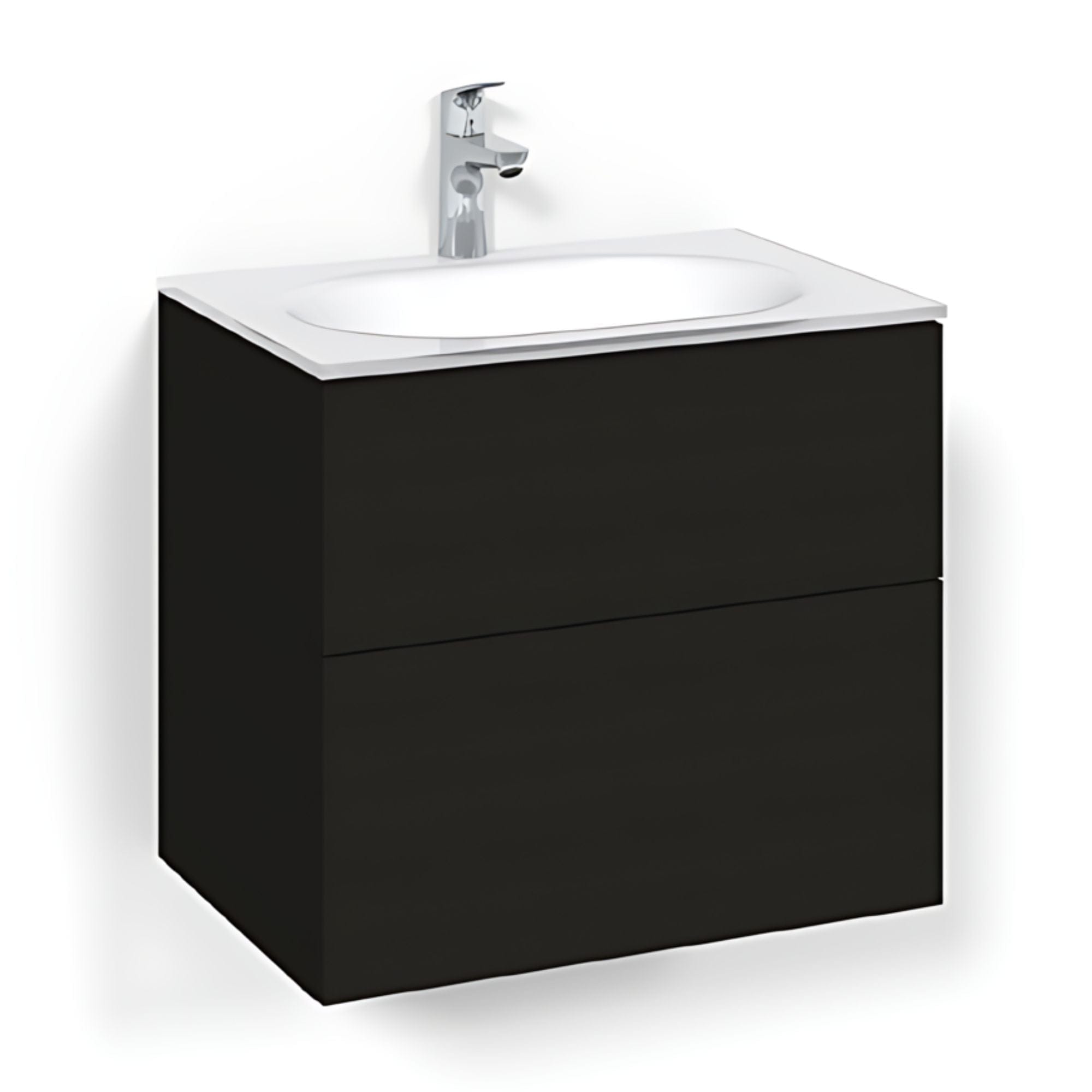 Macro Design CROWN Plain/Push-open Servantskap 2-skuff - med Glasservant Svart eik / 60cm / Glass Edge hvit Macro Design Møbelpakke bad BUN-FSK60SPPG