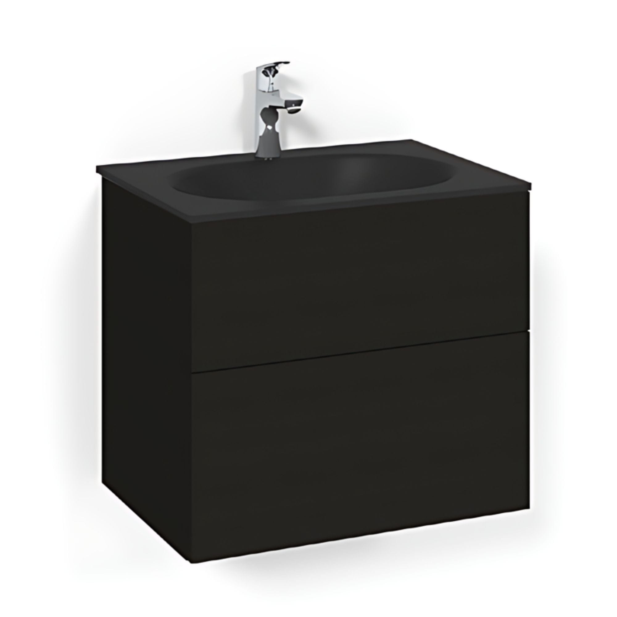 Macro Design CROWN Plain/Push-open Servantskap 2-skuff - med Glasservant Svart eik / 60cm / Glass Edge svart Macro Design Møbelpakke bad BUN-FSK60SPPSG