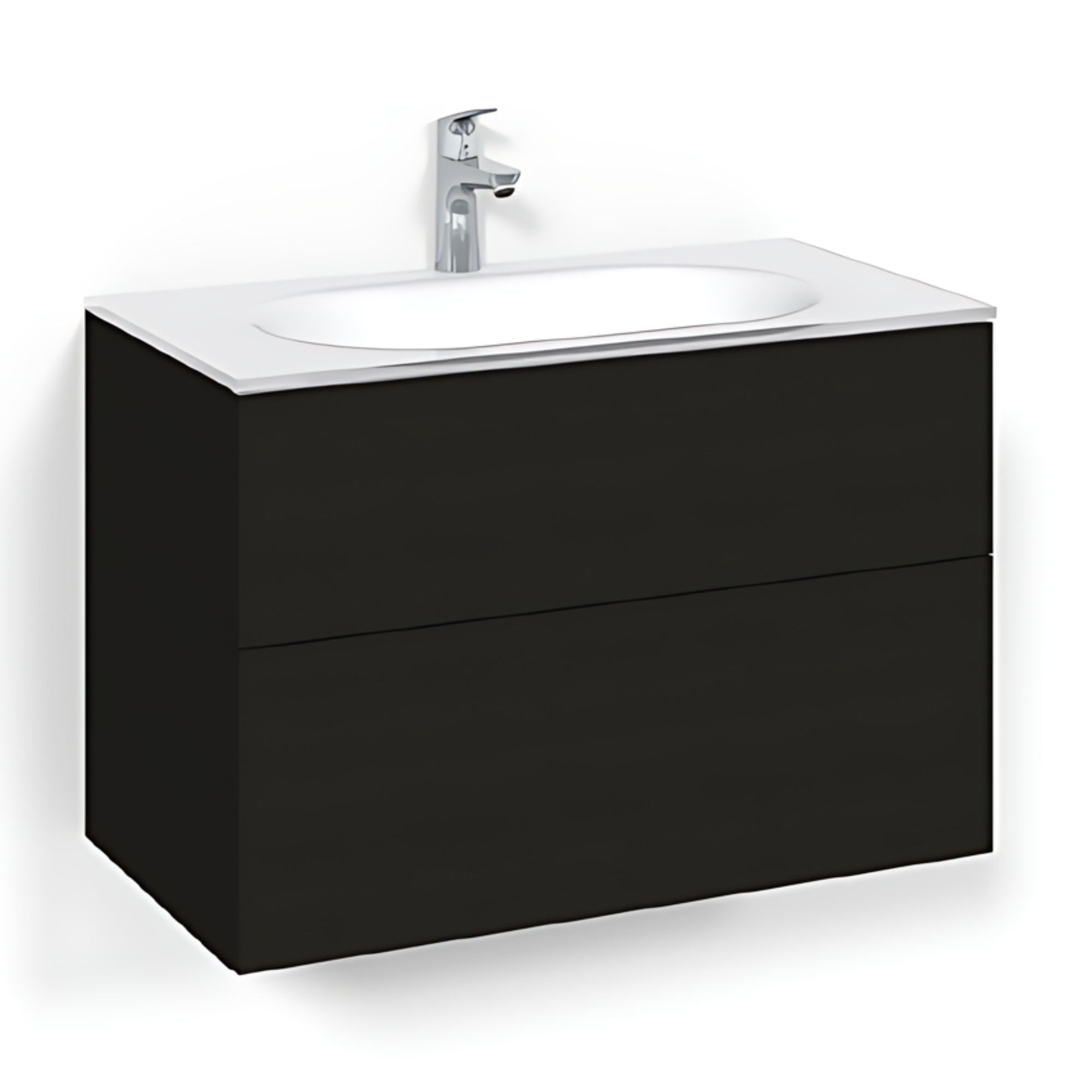 Macro Design CROWN Plain/Push-open Servantskap 2-skuff - med Glasservant Svart eik / 80cm / Glass Edge hvit Macro Design Møbelpakke bad BUN-FSK80SPOG