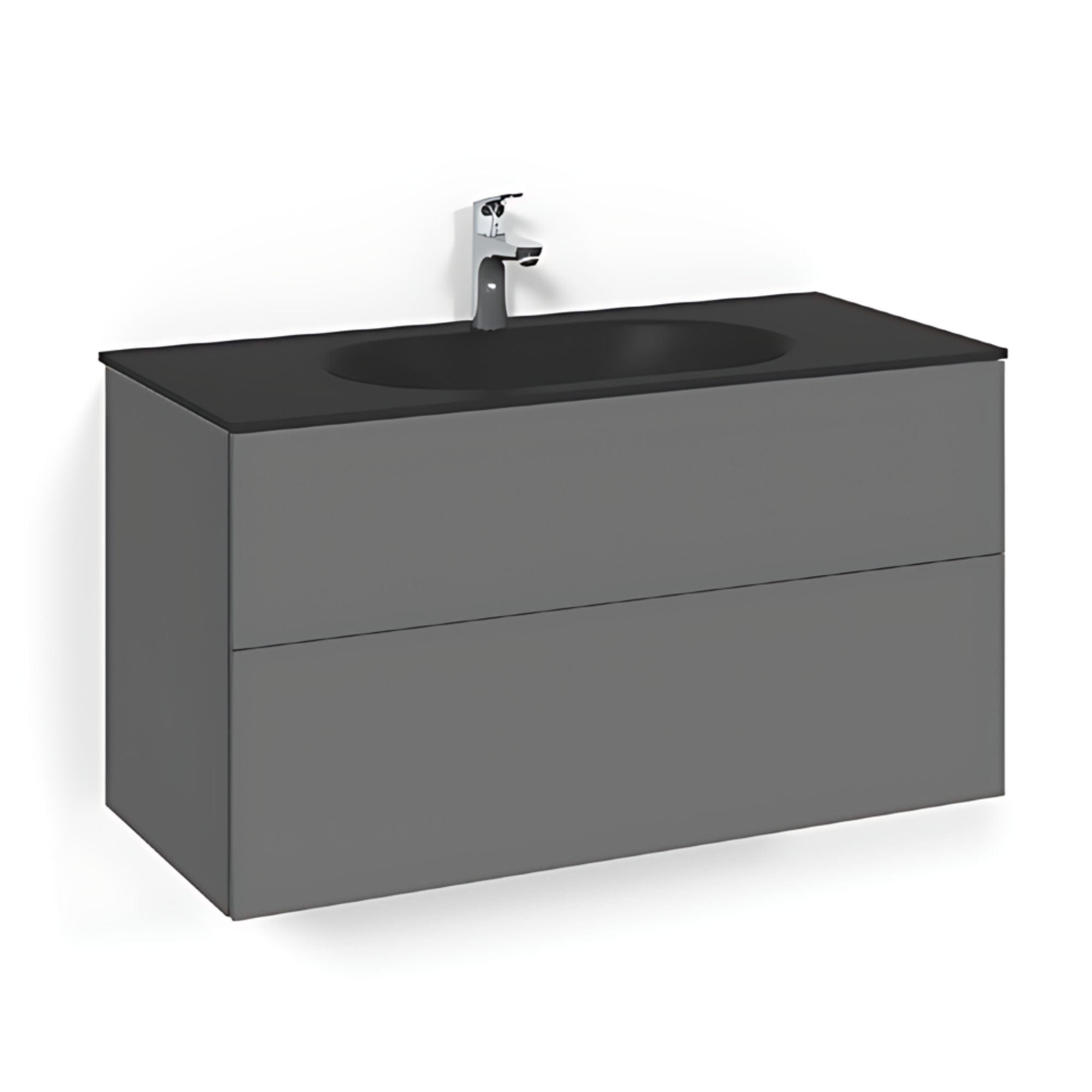 Macro Design CROWN Plain Servantskap 2-skuff - med Glasservant Antrasitt / 100cm / Glass Edge svart Macro Design Møbelpakke bad BUN-FSK100APSG