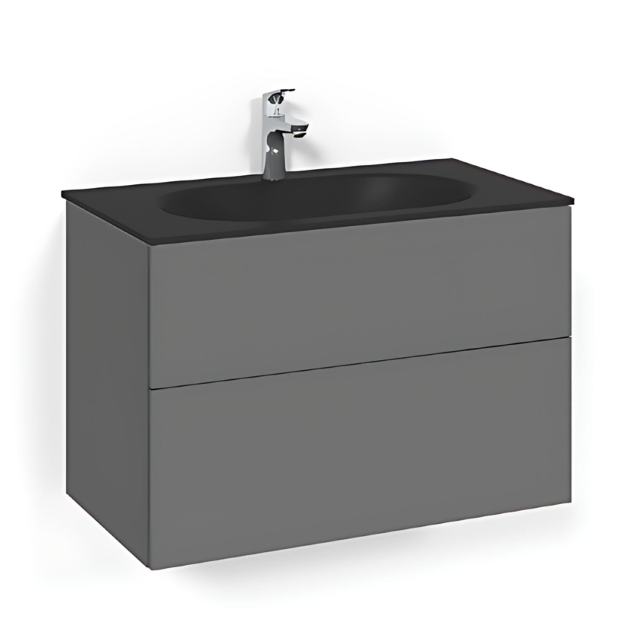 Macro Design CROWN Plain Servantskap 2-skuff - med Glasservant Antrasitt / 80cm / Glass Edge svart Macro Design Møbelpakke bad BUN-FSK80APSG