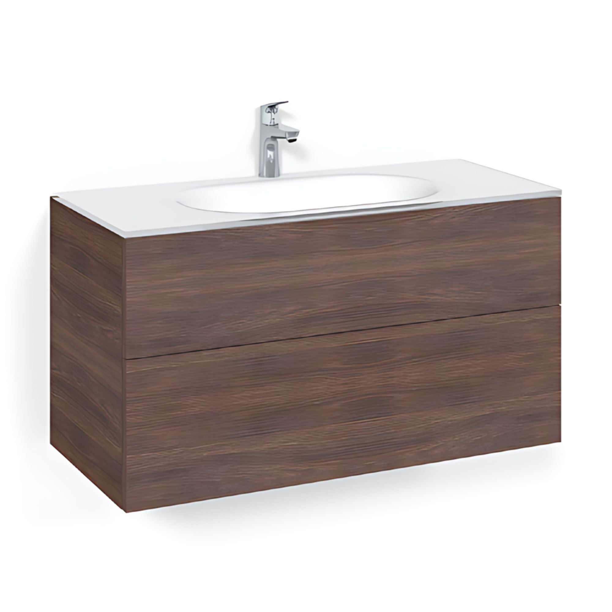 Macro Design CROWN Plain Servantskap 2-skuff - med Glasservant Brun ask / 100cm / Glass Edge hvit Macro Design Møbelpakke bad BUN-FSK100BPG