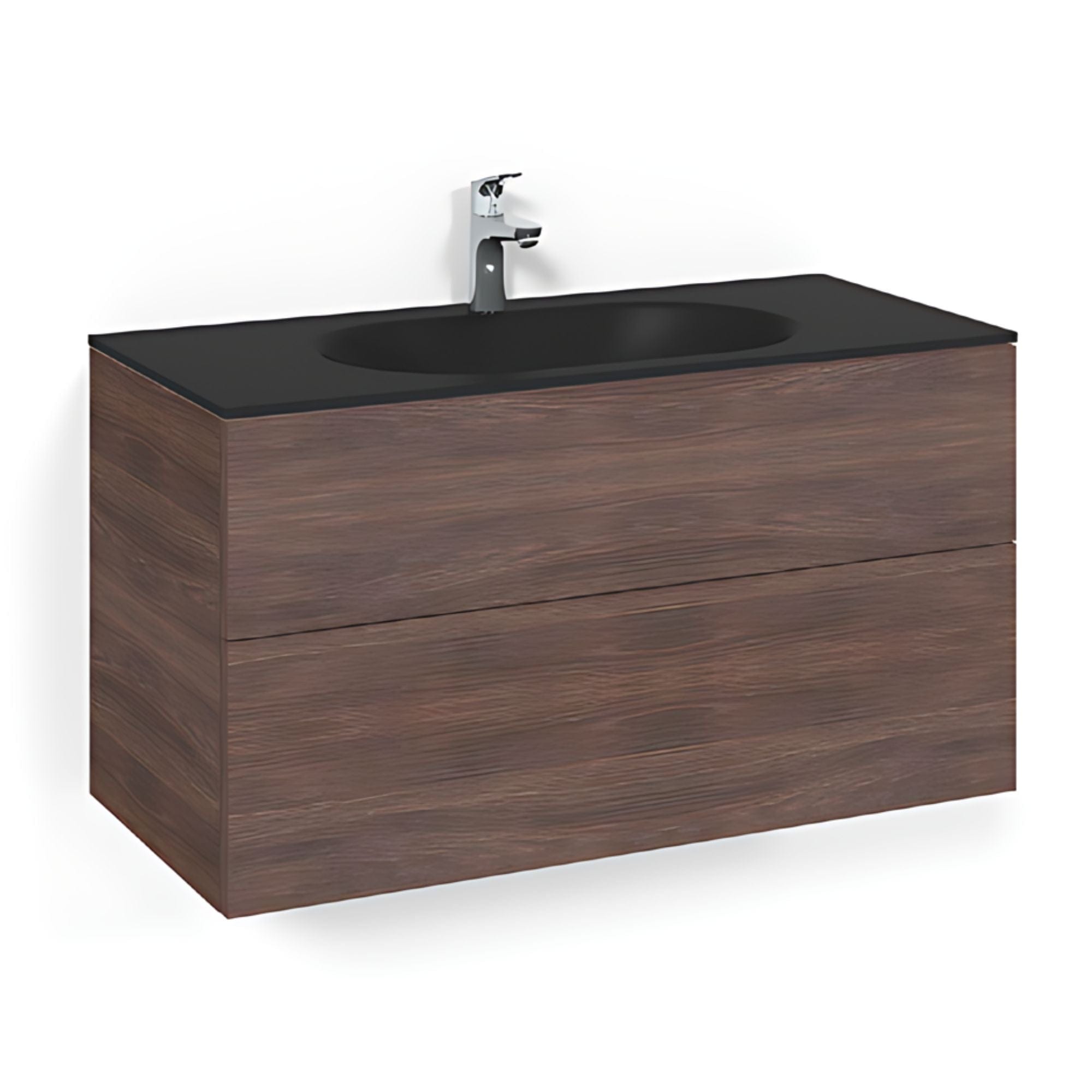 Macro Design CROWN Plain Servantskap 2-skuff - med Glasservant Brun ask / 100cm / Glass Edge svart Macro Design Møbelpakke bad BUN-FSK100BPSG