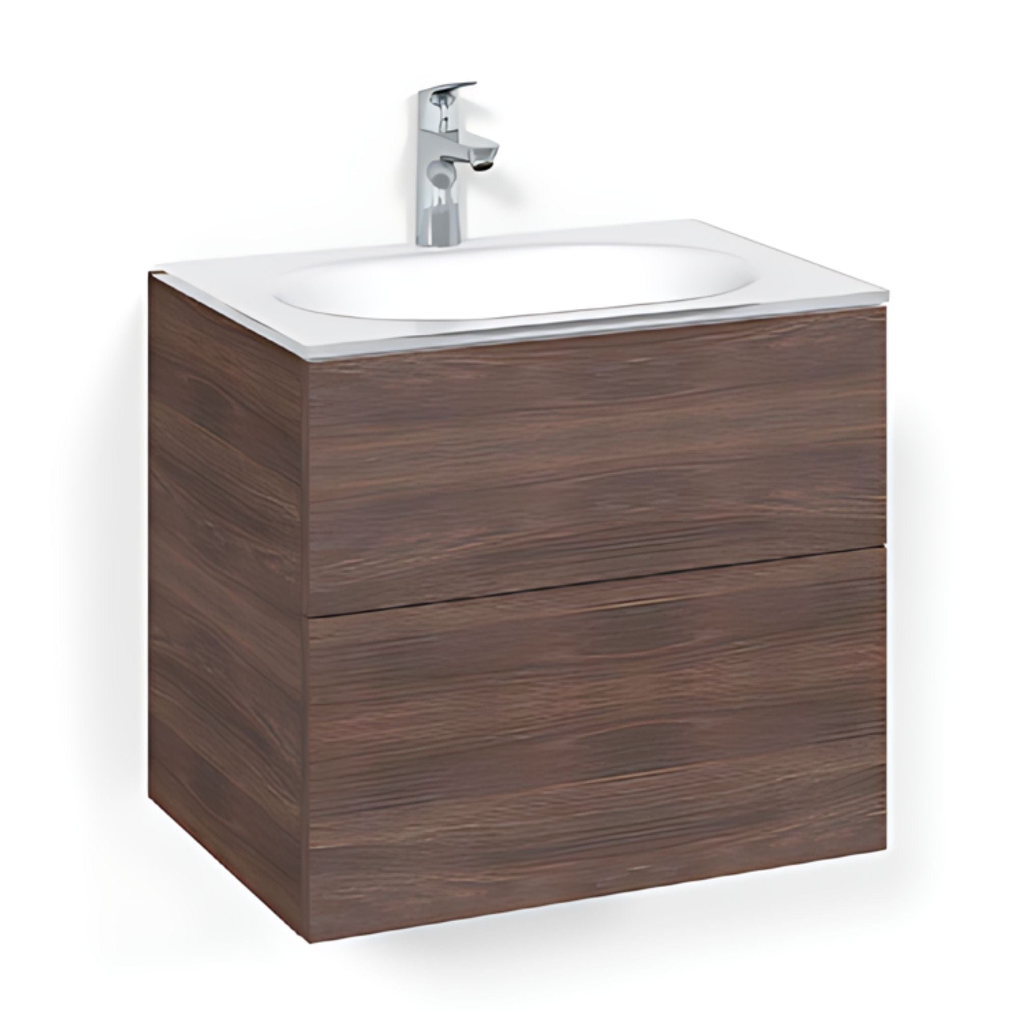 Macro Design CROWN Plain Servantskap 2-skuff - med Glasservant Brun ask / 60cm / Glass Edge hvit Macro Design Møbelpakke bad BUN-FSK60BPG