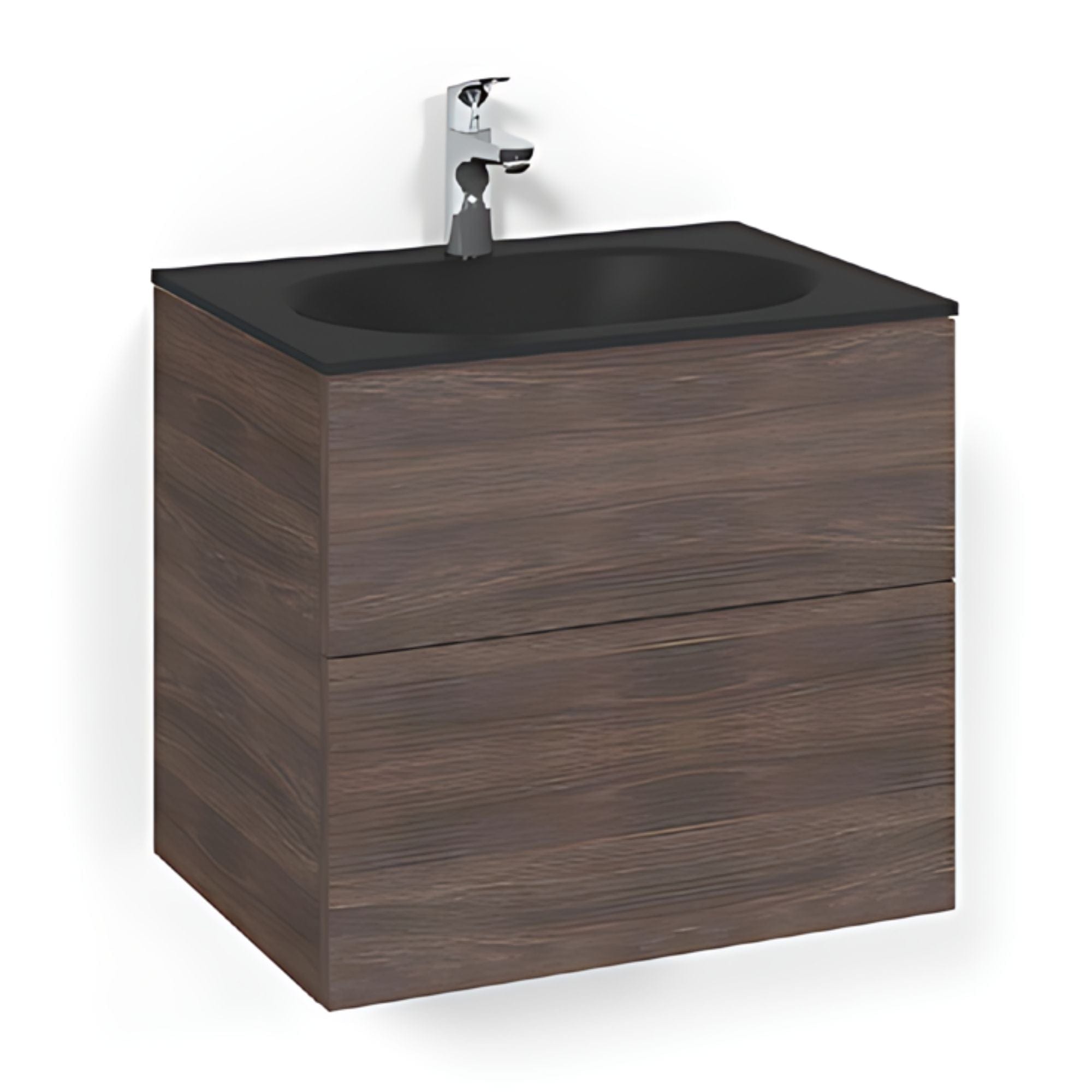 Macro Design CROWN Plain Servantskap 2-skuff - med Glasservant Brun ask / 60cm / Glass Edge svart Macro Design Møbelpakke bad BUN-FSK60BPSG